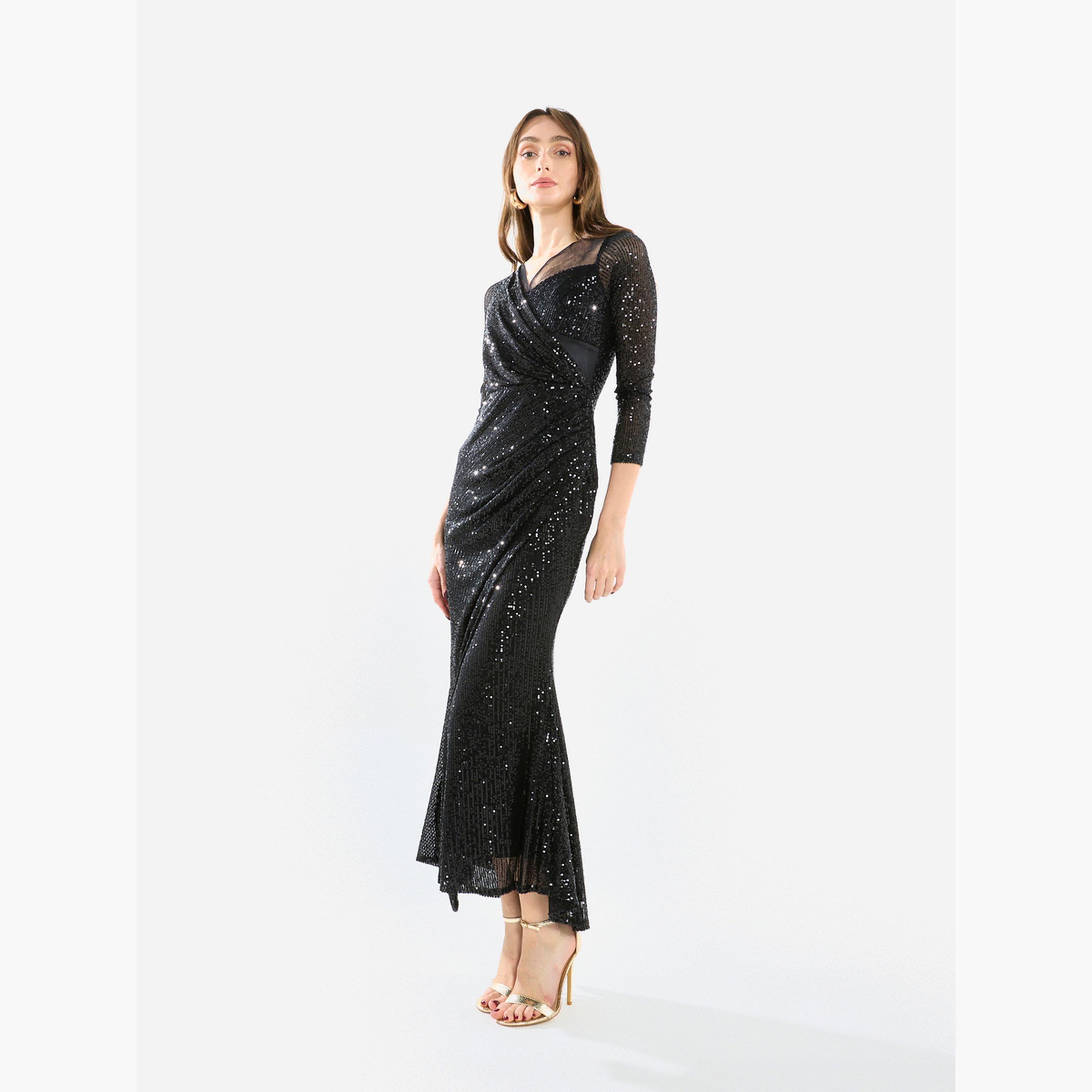 House of Moda Women Sequin Wrap Slit Maxi Dress-women-clothing-dresses-image-2