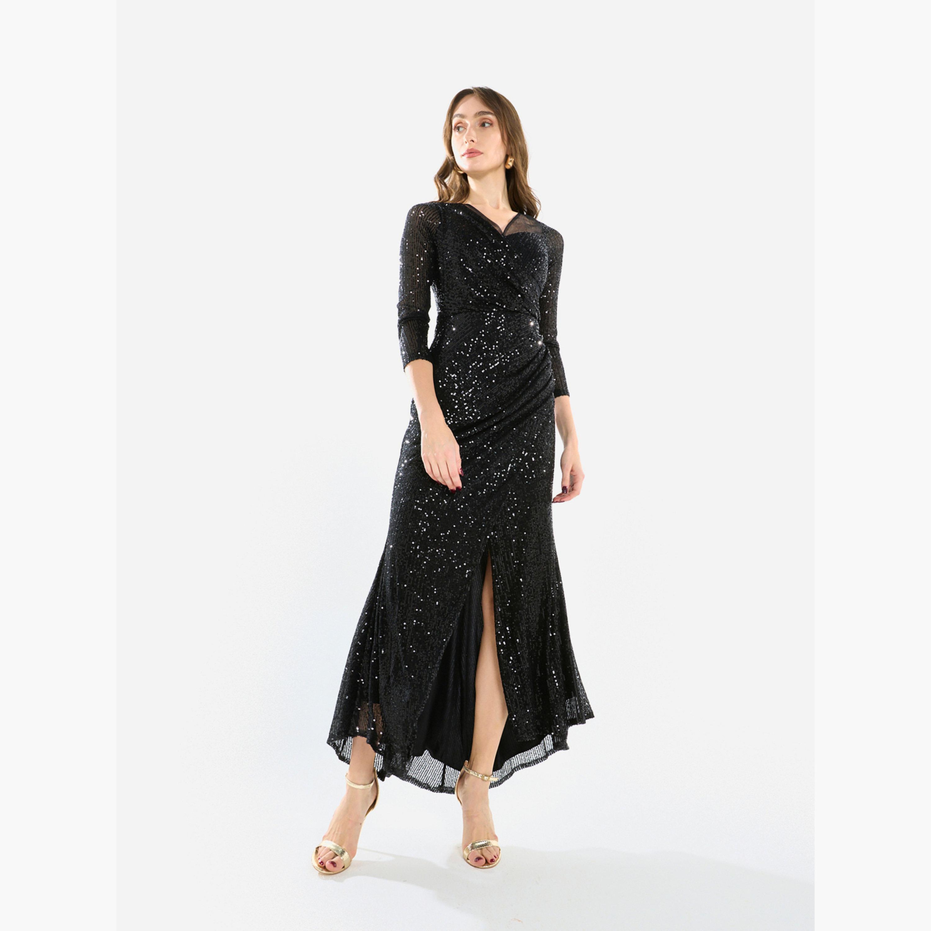 House of Moda Women Sequin Wrap Slit Maxi Dress-women-clothing-dresses-image-3