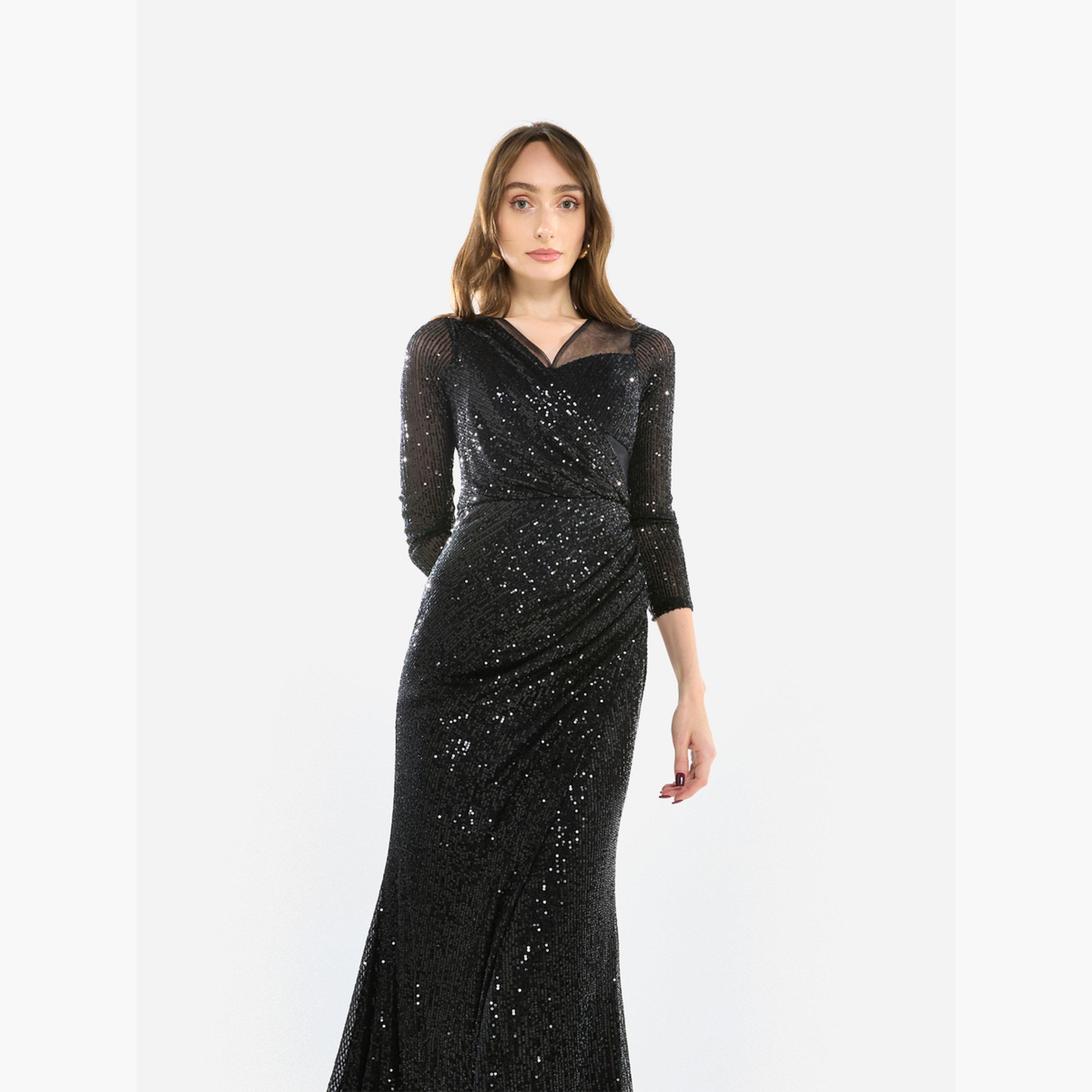 House of Moda Women Sequin Wrap Slit Maxi Dress-women-clothing-dresses-image-4
