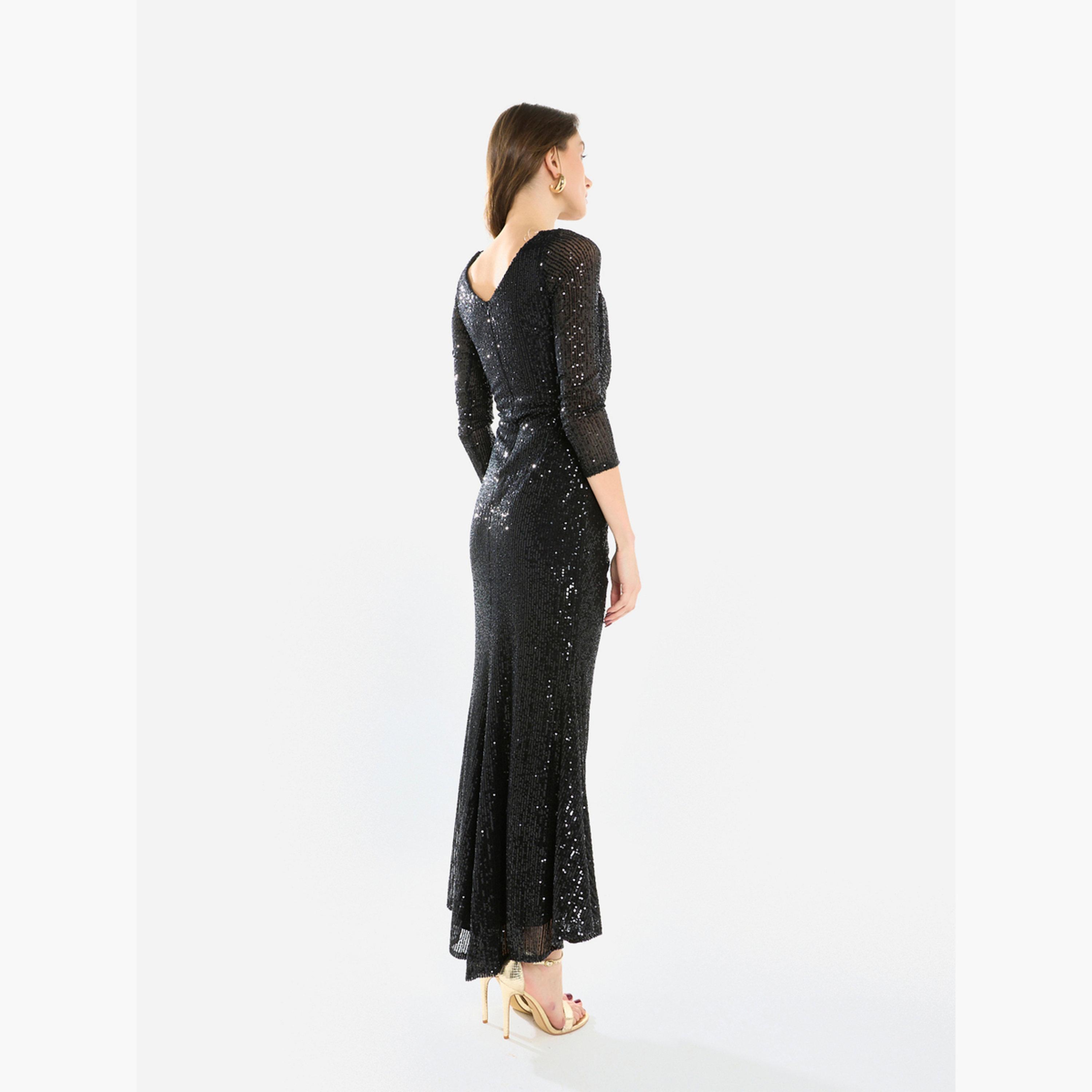House of Moda Women Sequin Wrap Slit Maxi Dress-women-clothing-dresses-image-5