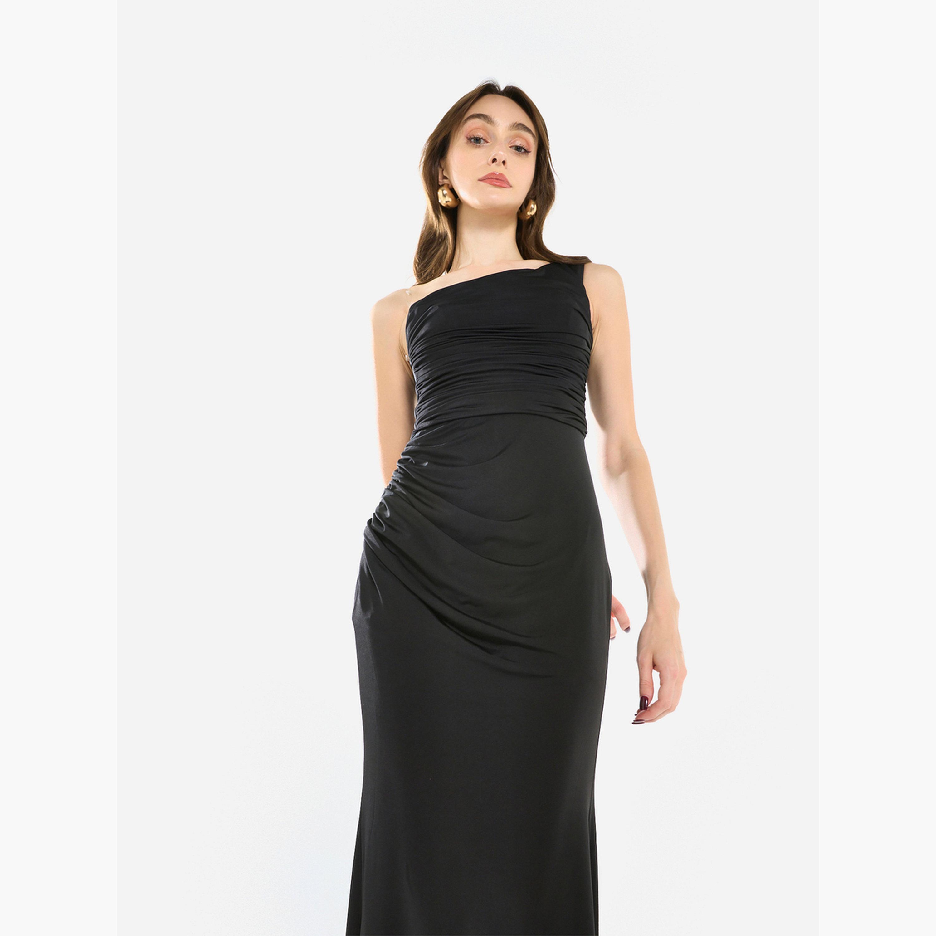 House of Moda Women One Shoulder Draped Evening Maxi Dress-women-clothing-dresses-image-3