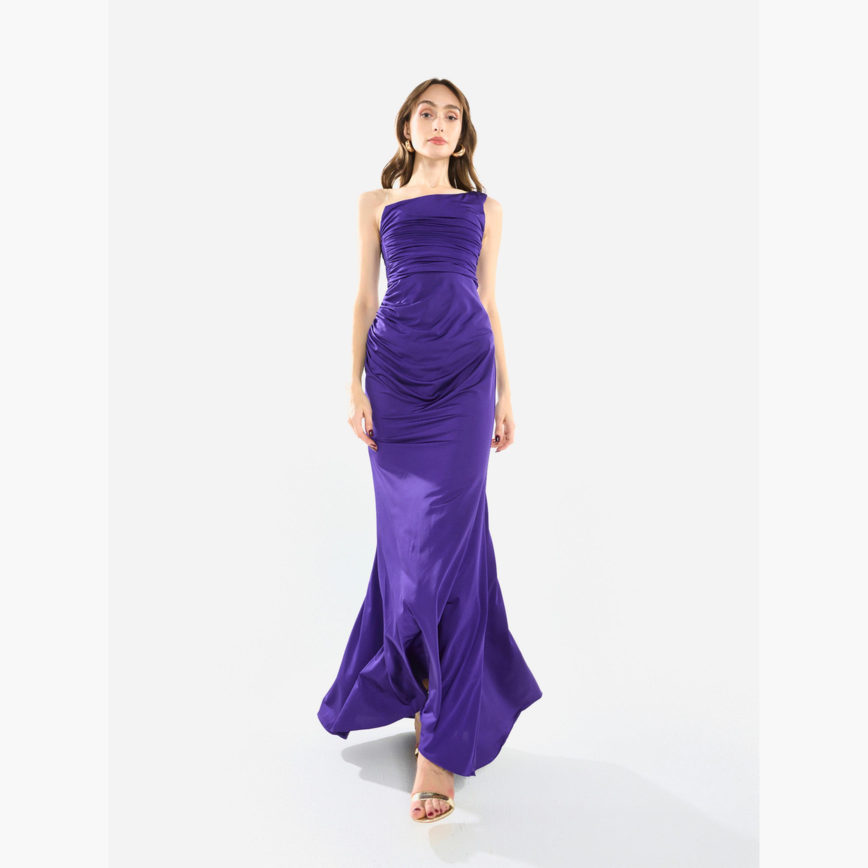House of Moda Women One Shoulder Draped Evening Maxi Dress-women-clothing-dresses-image-1