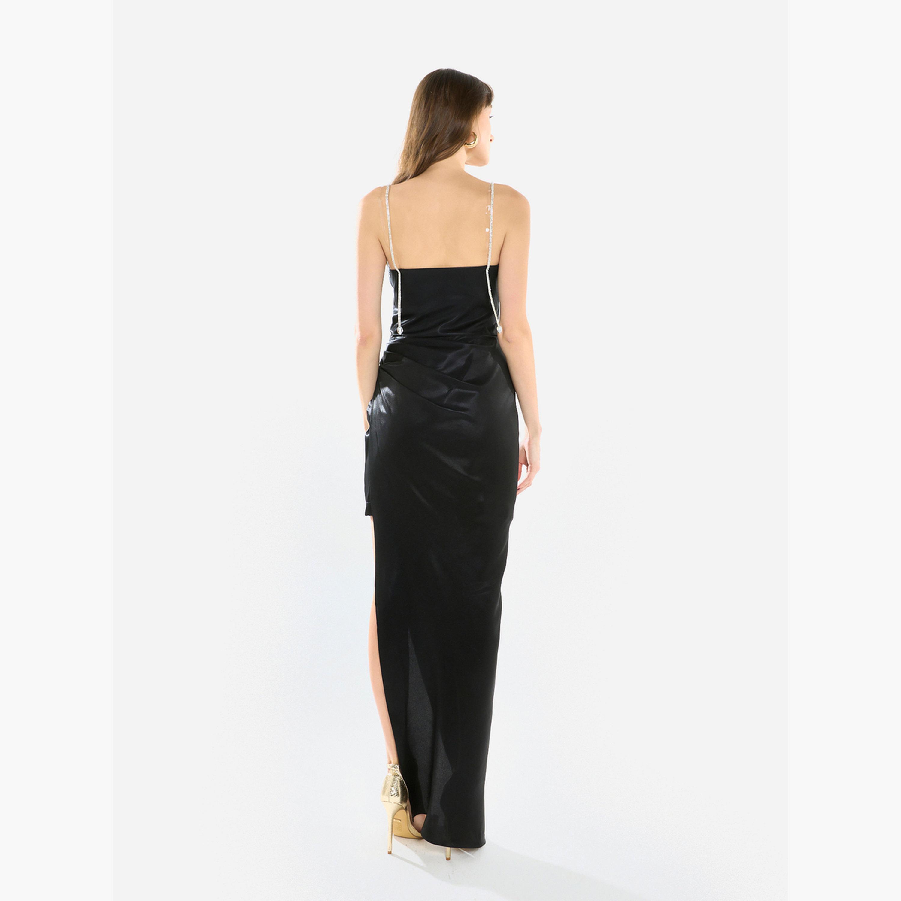 فستان سهرة طويل بياقة منسدلة وحمالات كريستال-women-clothing-dresses-image-4