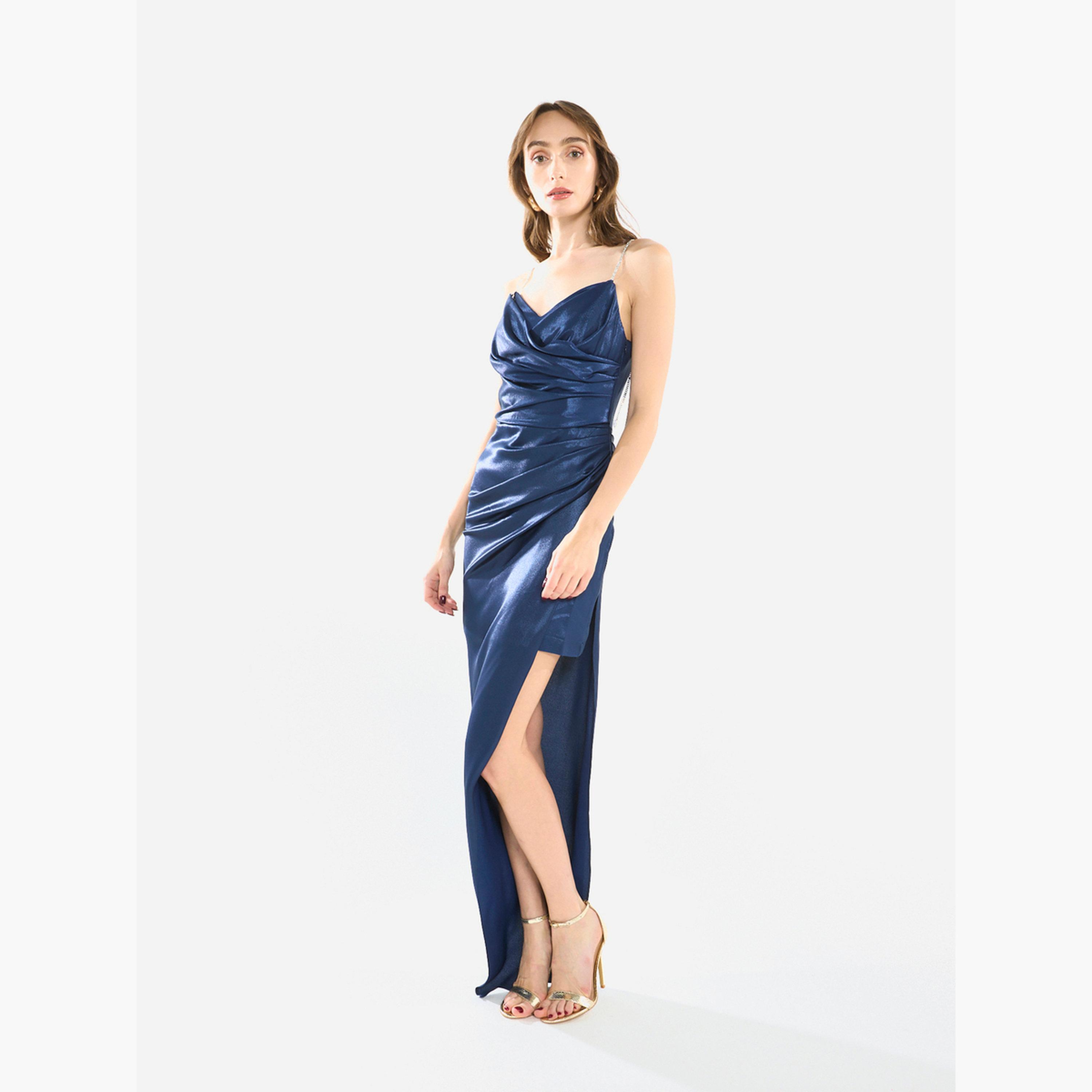 فستان سهرة طويل بياقة منسدلة وحمالات كريستال-women-clothing-dresses-image-2