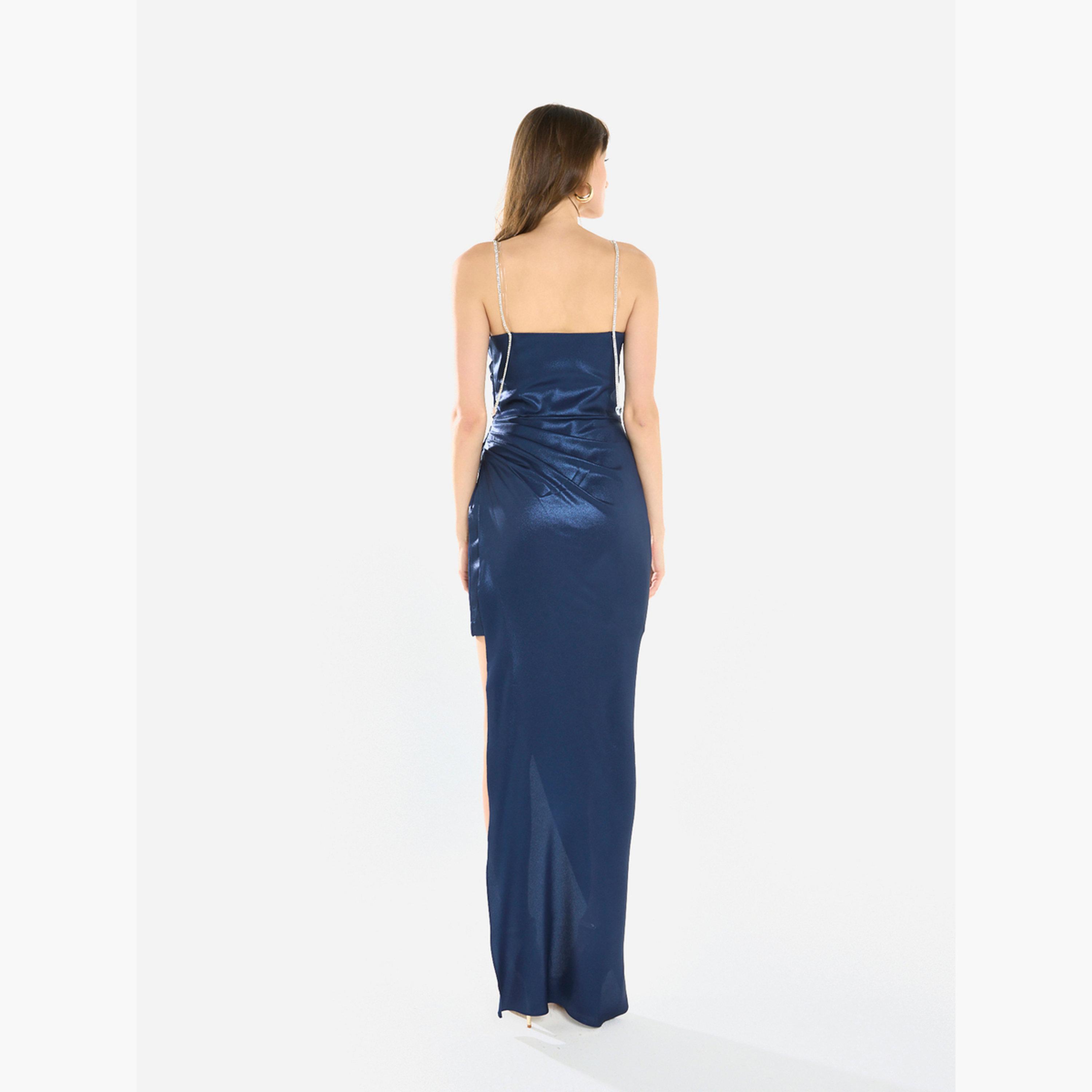 فستان سهرة طويل بياقة منسدلة وحمالات كريستال-women-clothing-dresses-image-4