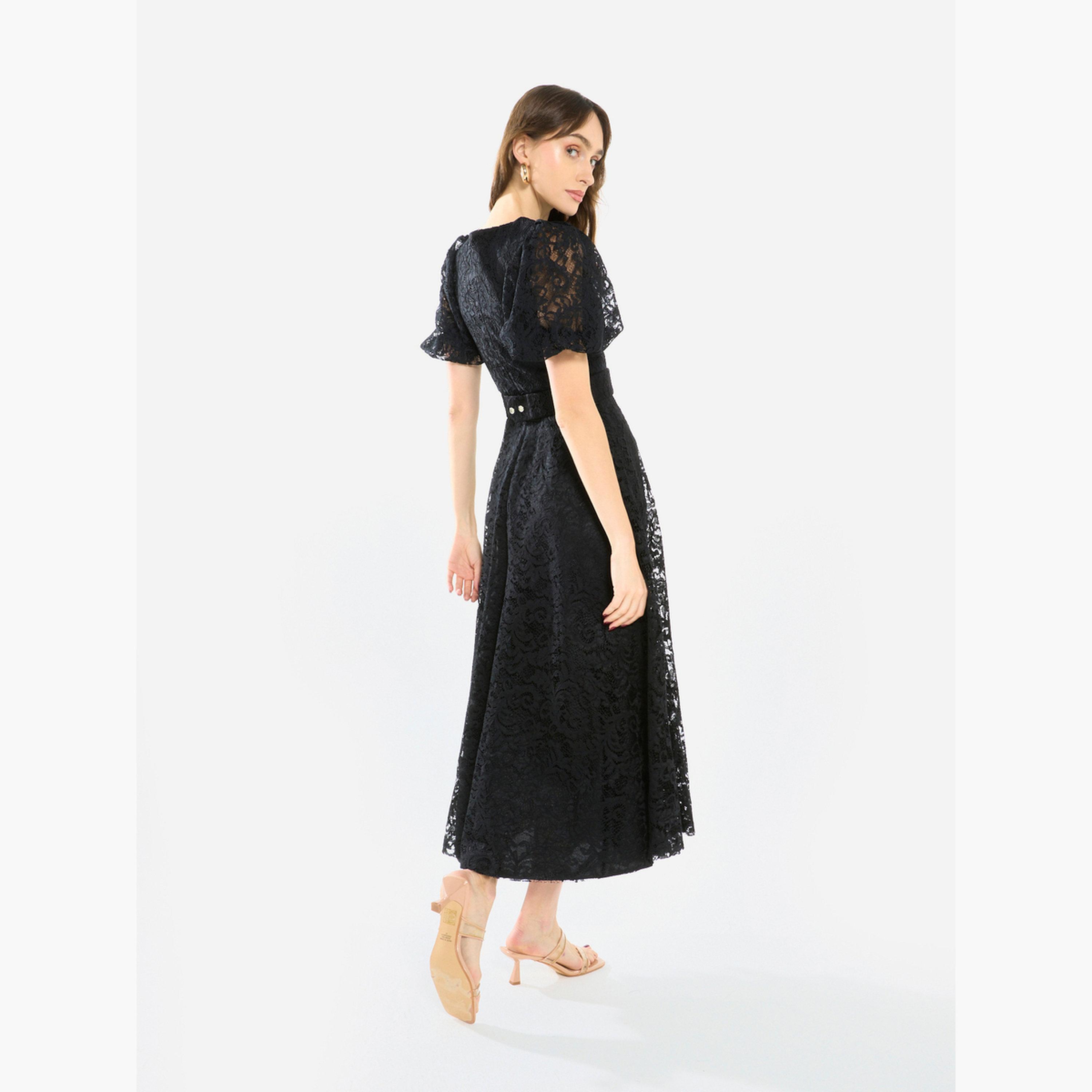 House of Moda Women Floral Lace Puff Sleeve Midi Dress-women-clothing-dresses-image-4