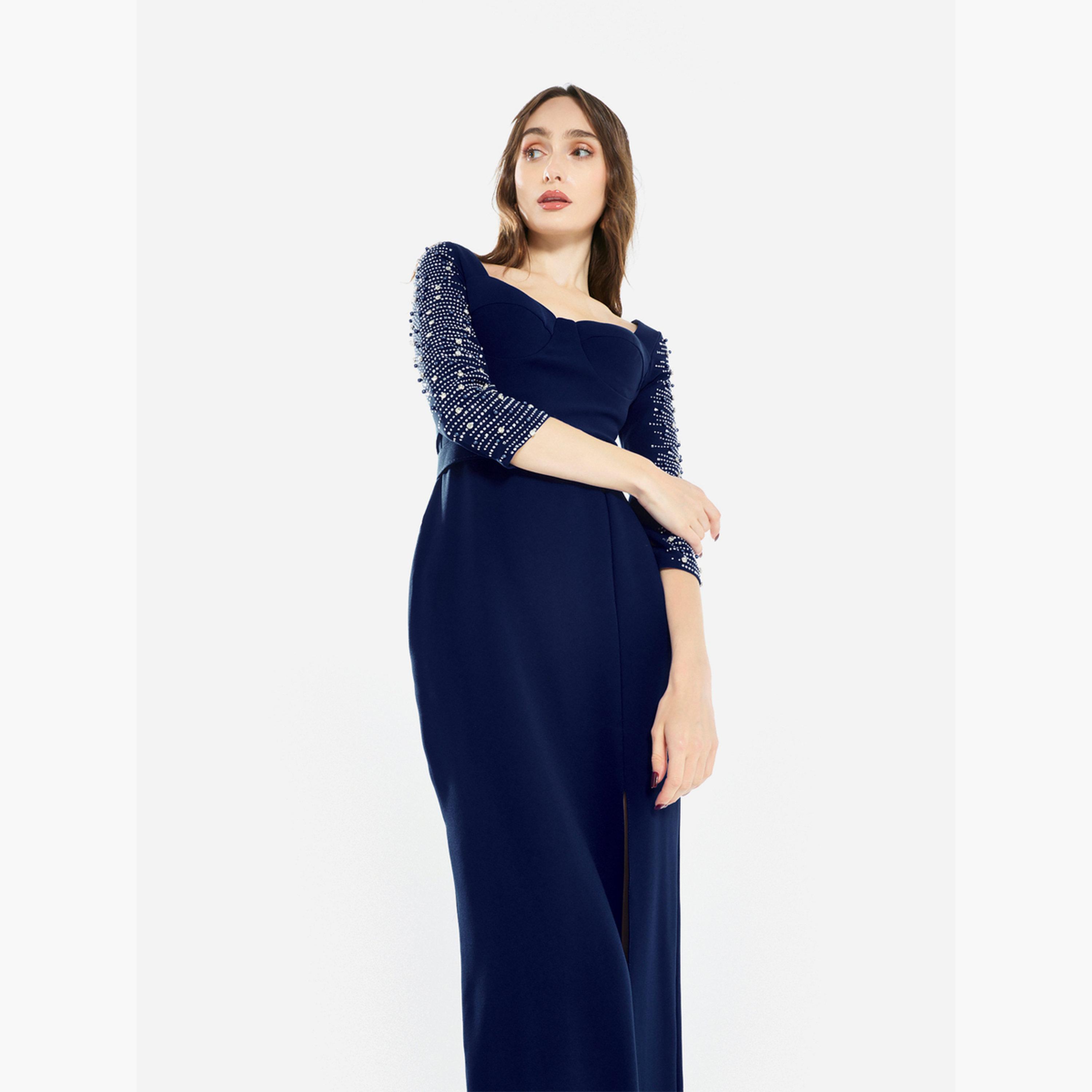 فستان ميدي بأكمام مزينة-women-clothing-dresses-image-3