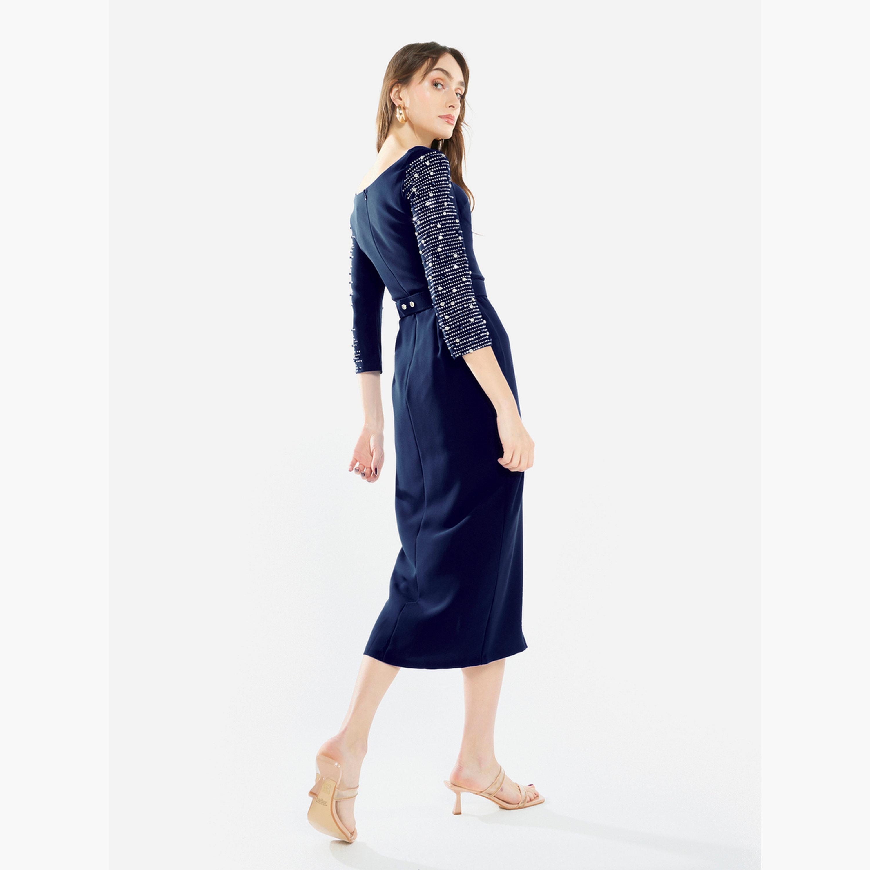 House of Moda Women Embellished Sleeve Midi Dress-women-clothing-dresses-image-4