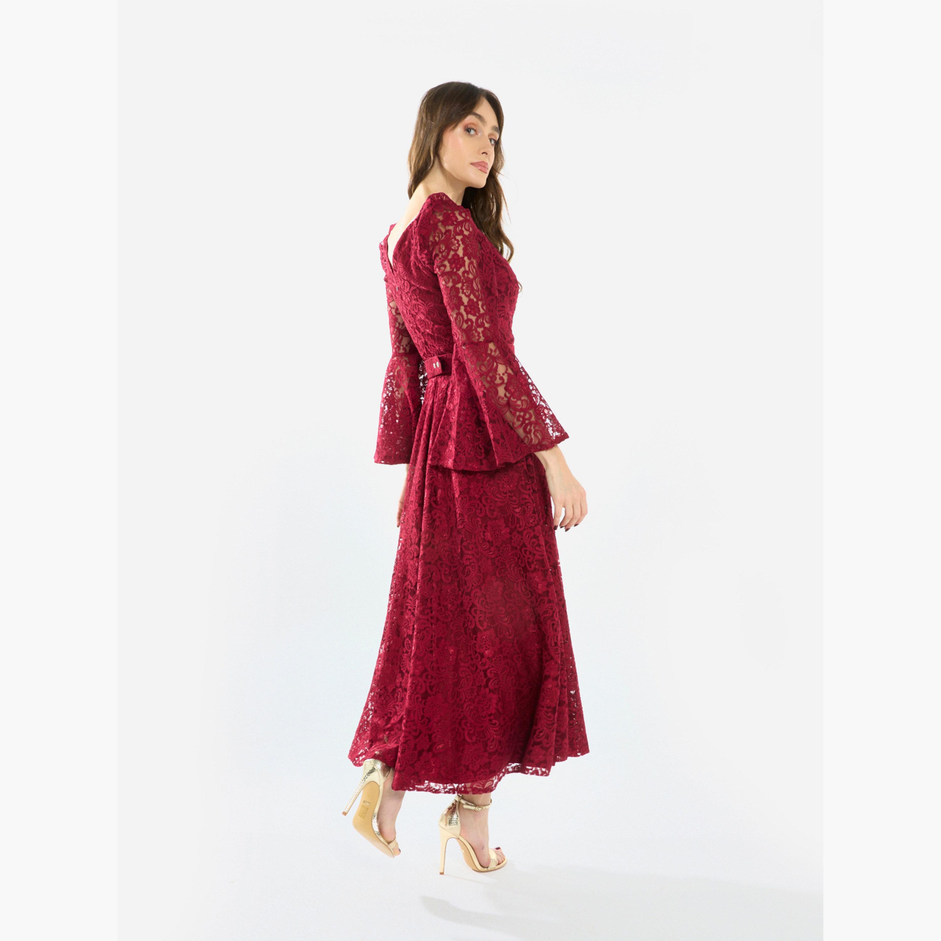 House of Moda Women Lace Flare Sleeve Midi Dress-women-clothing-dresses-image-4