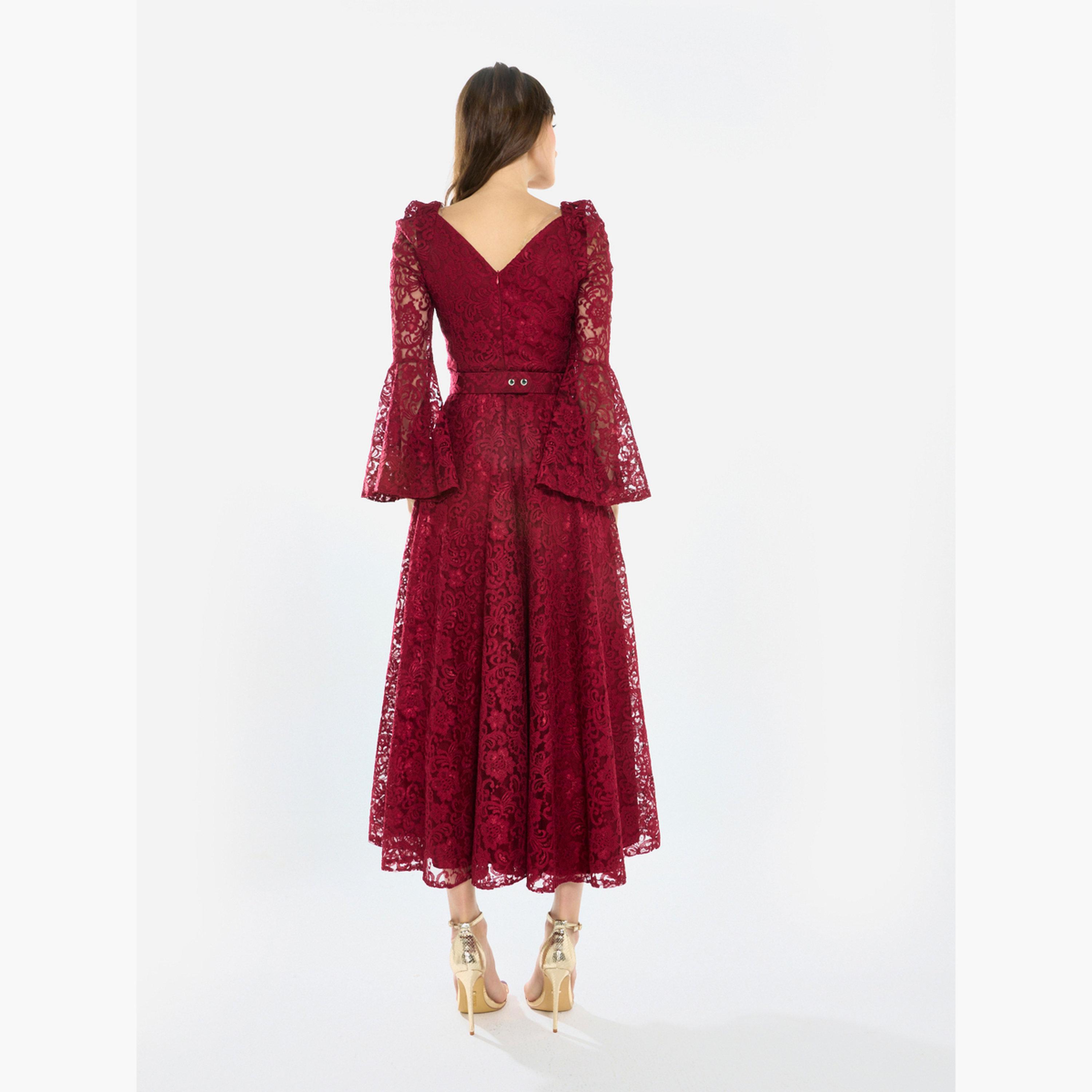 House of Moda Women Lace Flare Sleeve Midi Dress-women-clothing-dresses-image-5