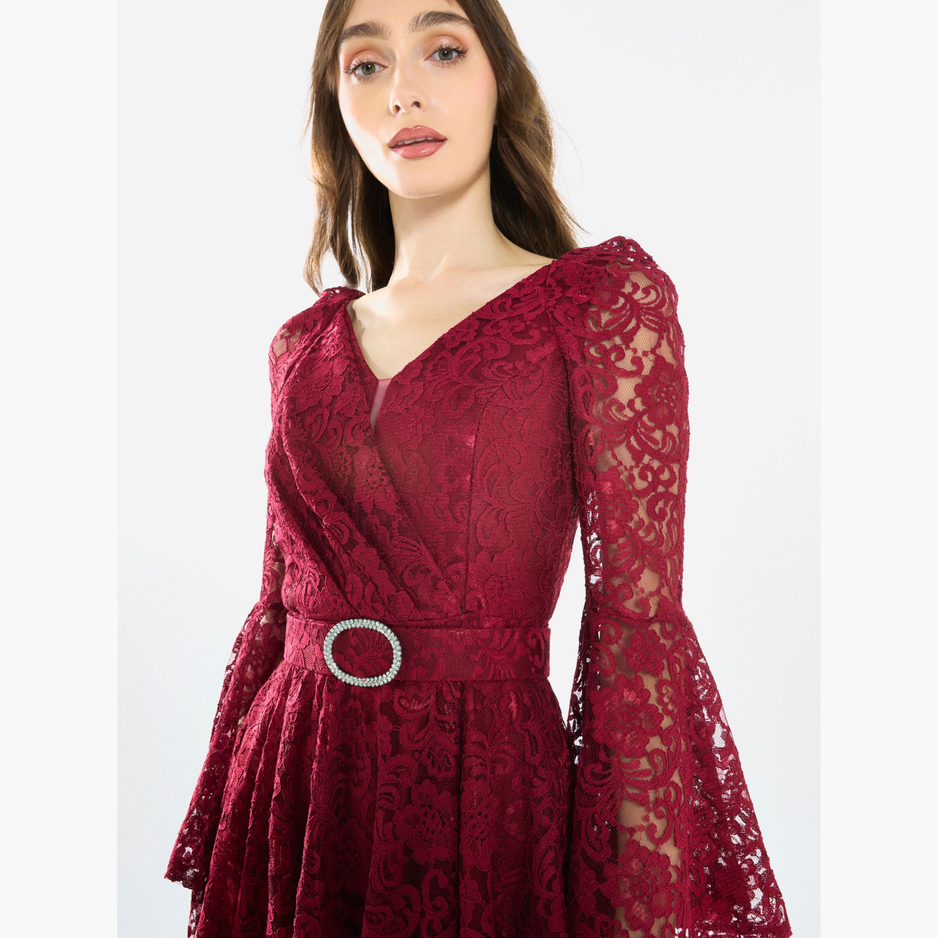 House of Moda Women Lace Flare Sleeve Midi Dress-women-clothing-dresses-image-6