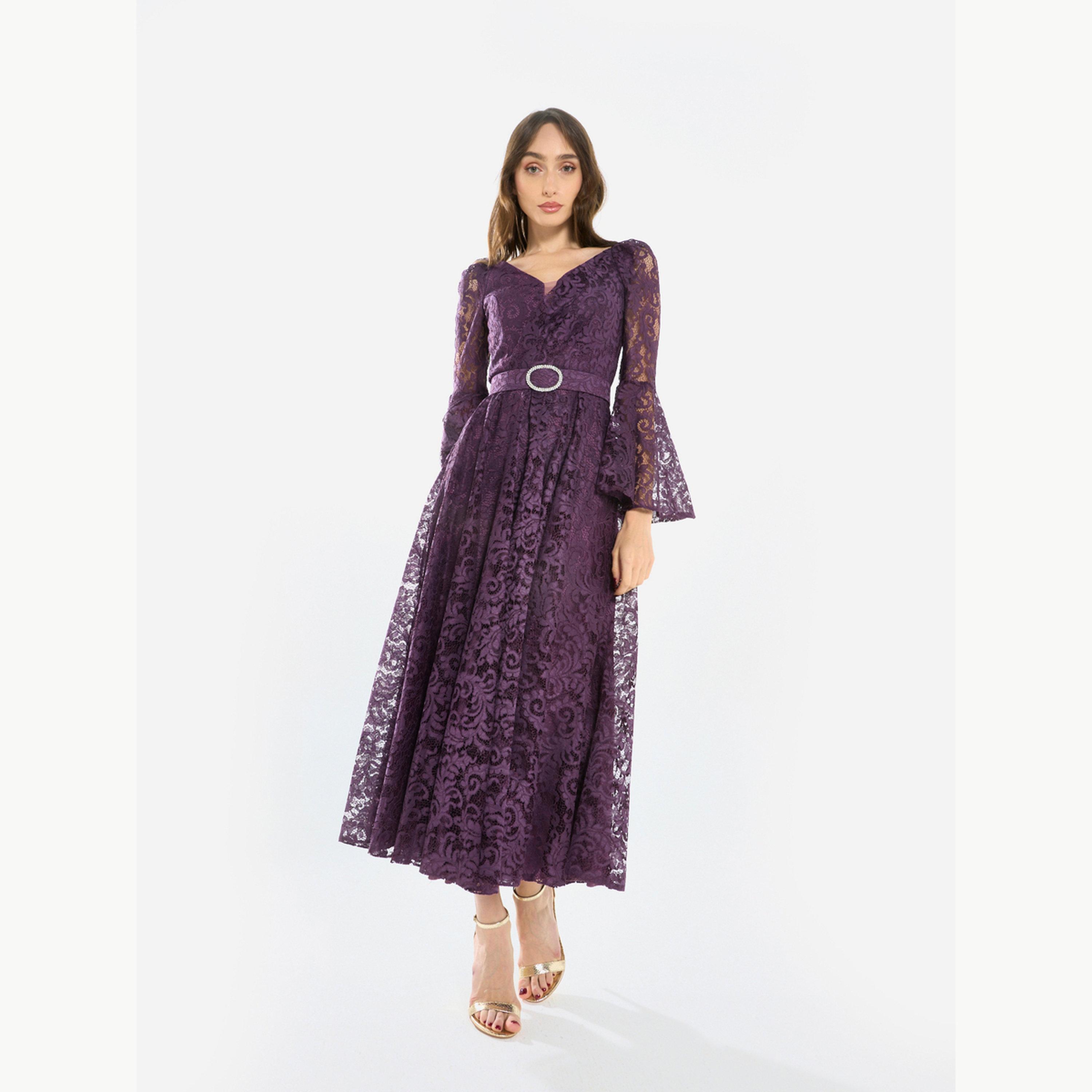 فستان ميدي بأكمام دانتيل واسعة-women-clothing-dresses-image-1