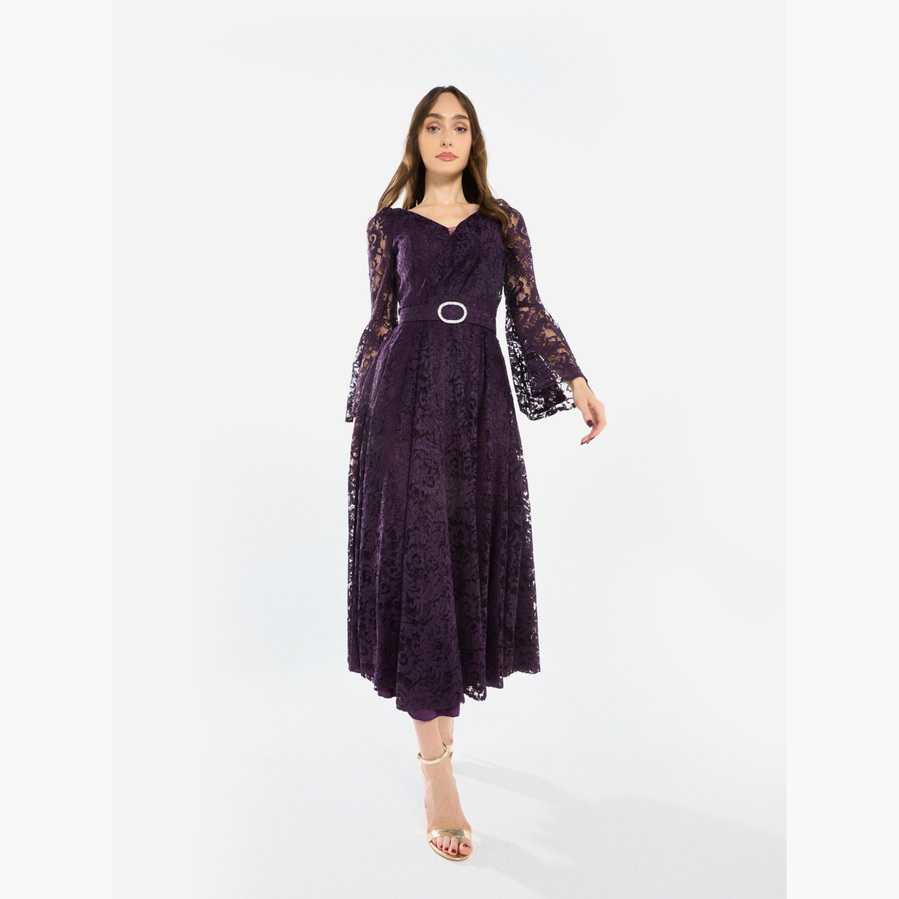 فستان ميدي بأكمام دانتيل واسعة-women-clothing-dresses-image-1