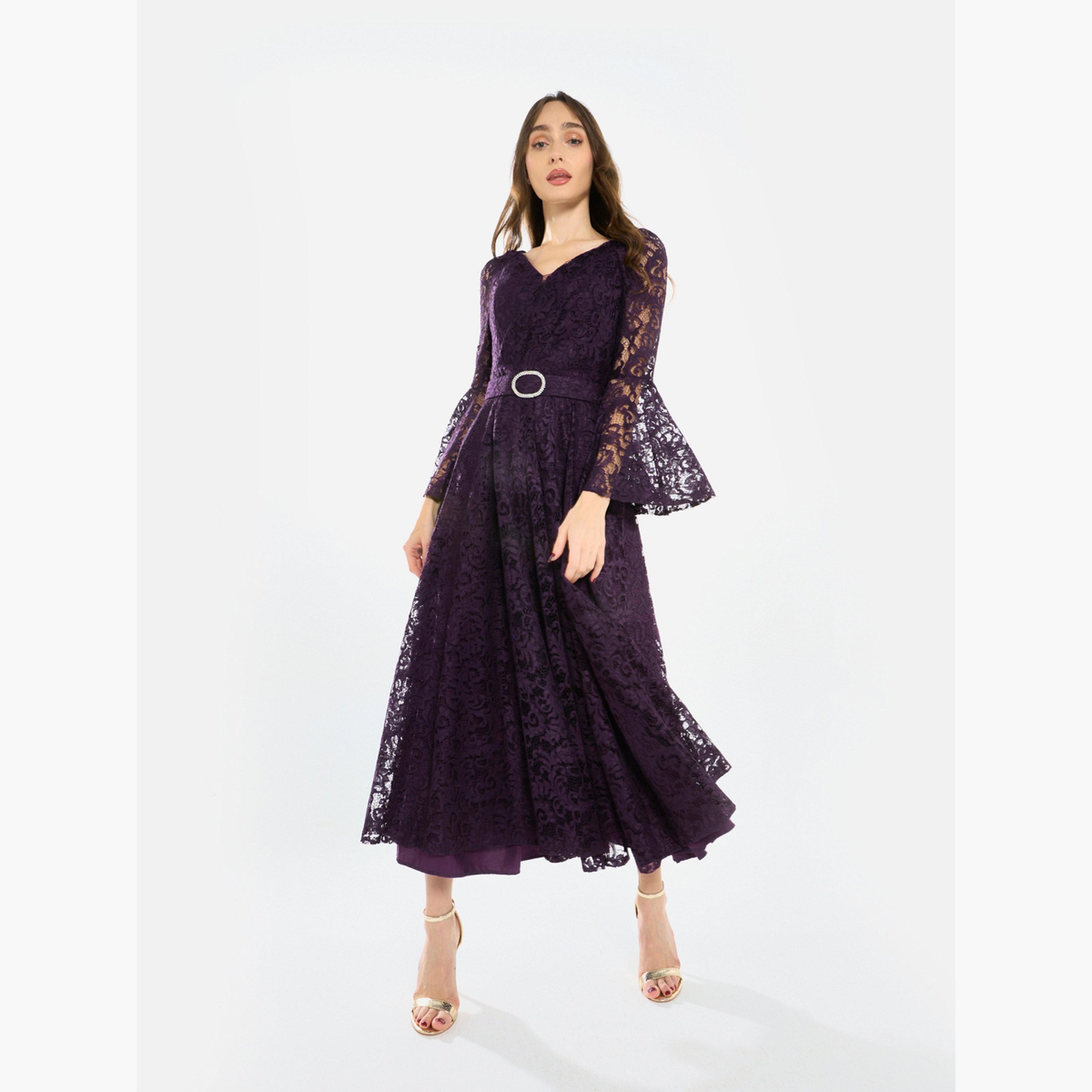 فستان ميدي بأكمام دانتيل واسعة-women-clothing-dresses-image-2