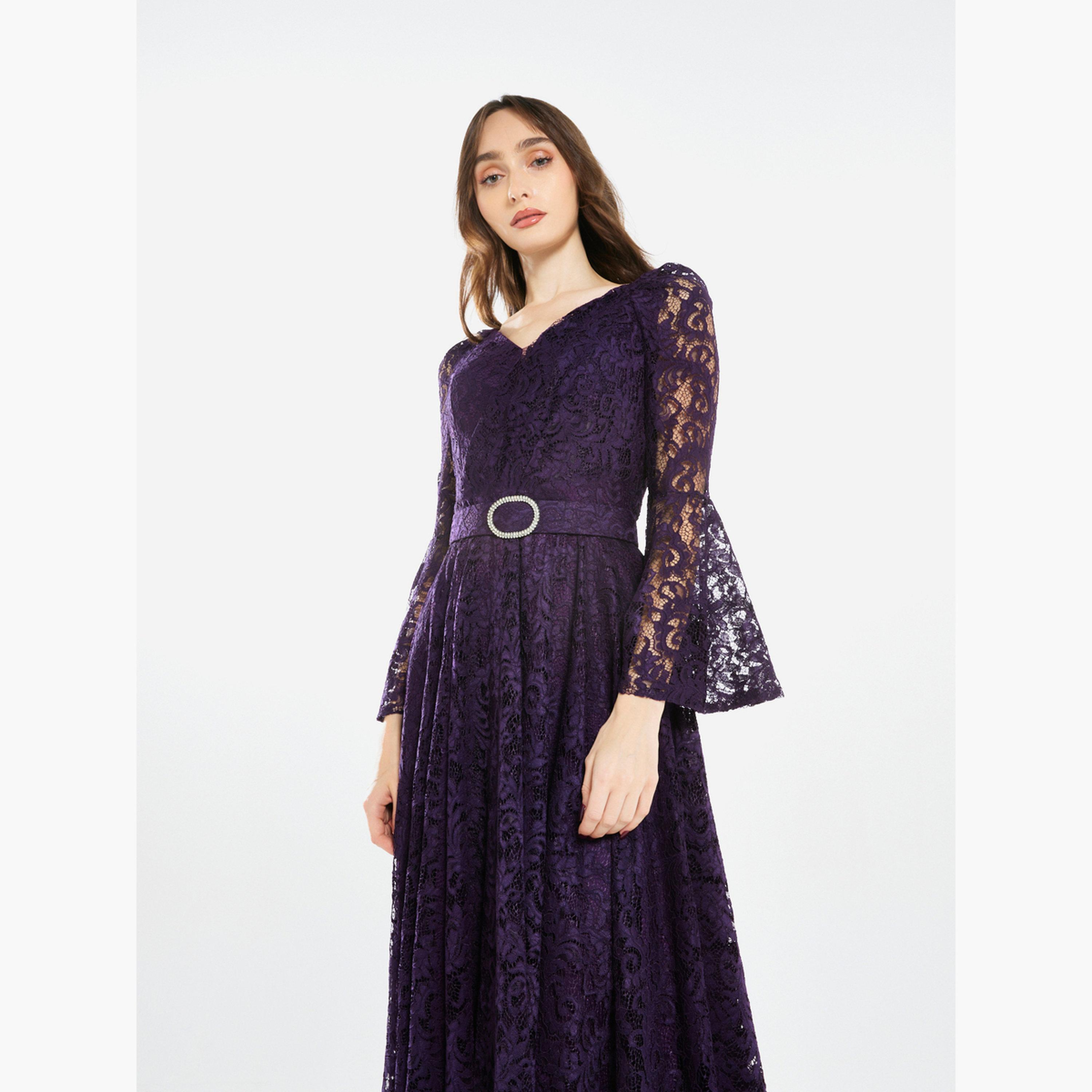House of Moda Women Lace Flare Sleeve Midi Dress-women-clothing-dresses-image-3