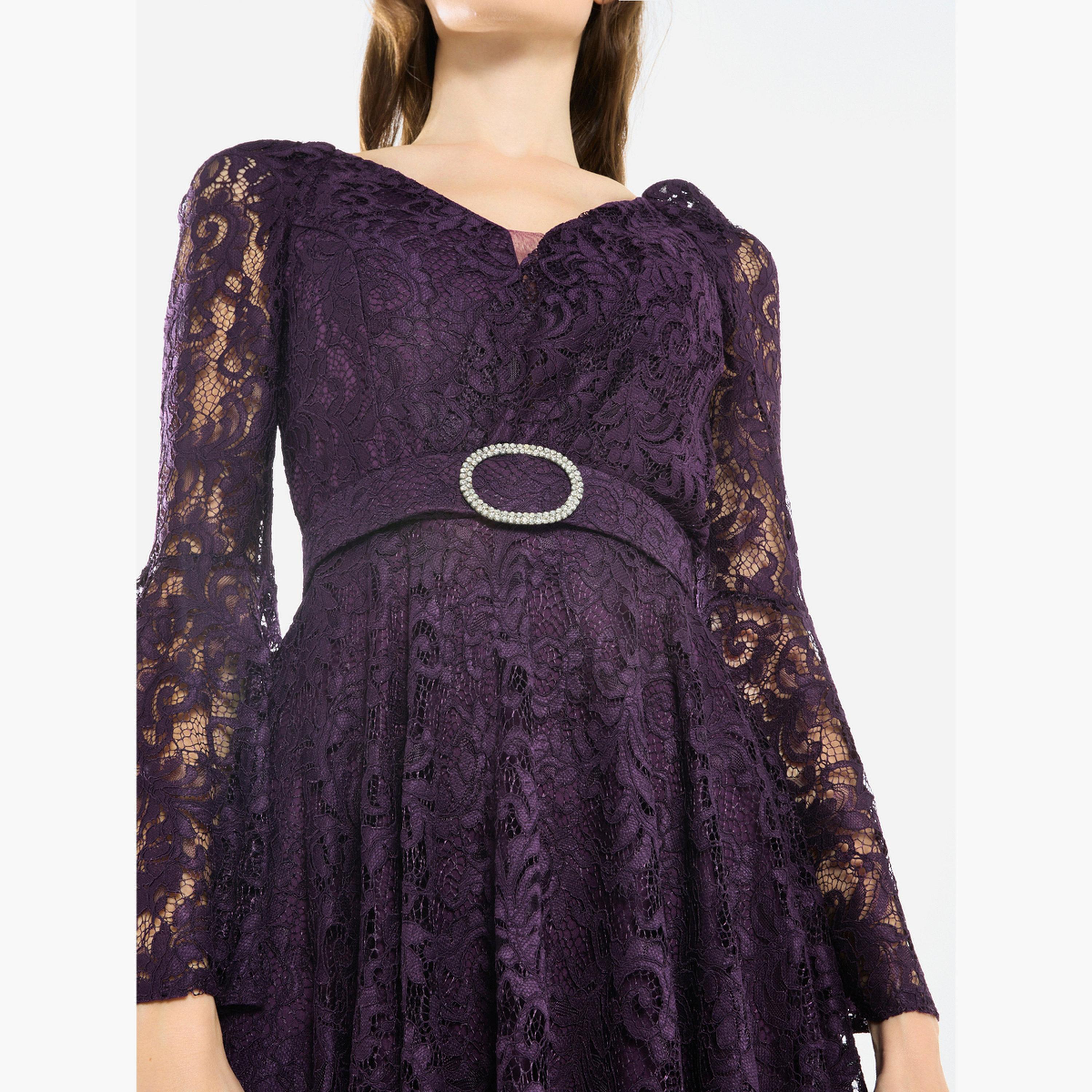 House of Moda Women Lace Flare Sleeve Midi Dress-women-clothing-dresses-image-6