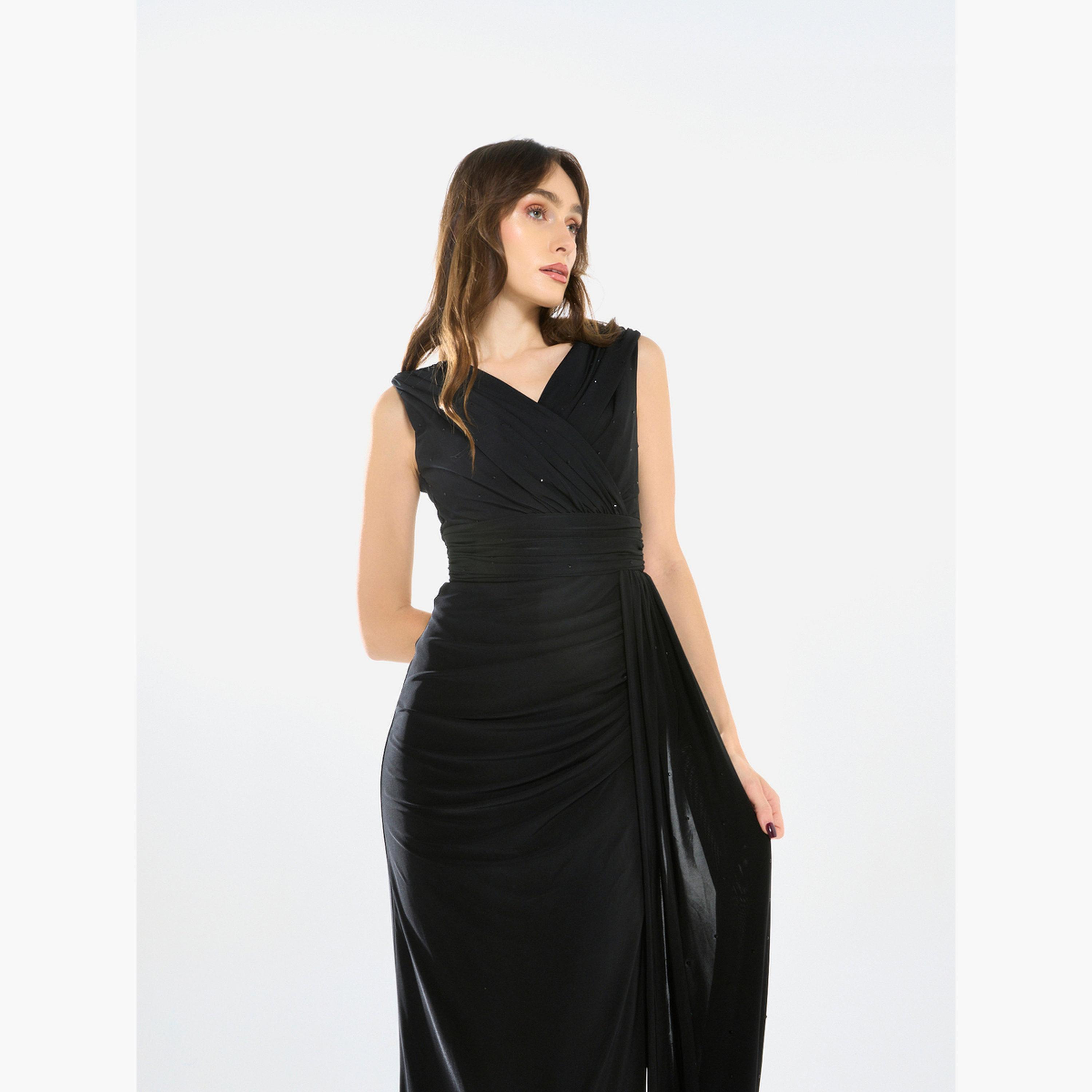 فستان سهرة طويل كريب بتصميم درابيه-women-clothing-dresses-image-3