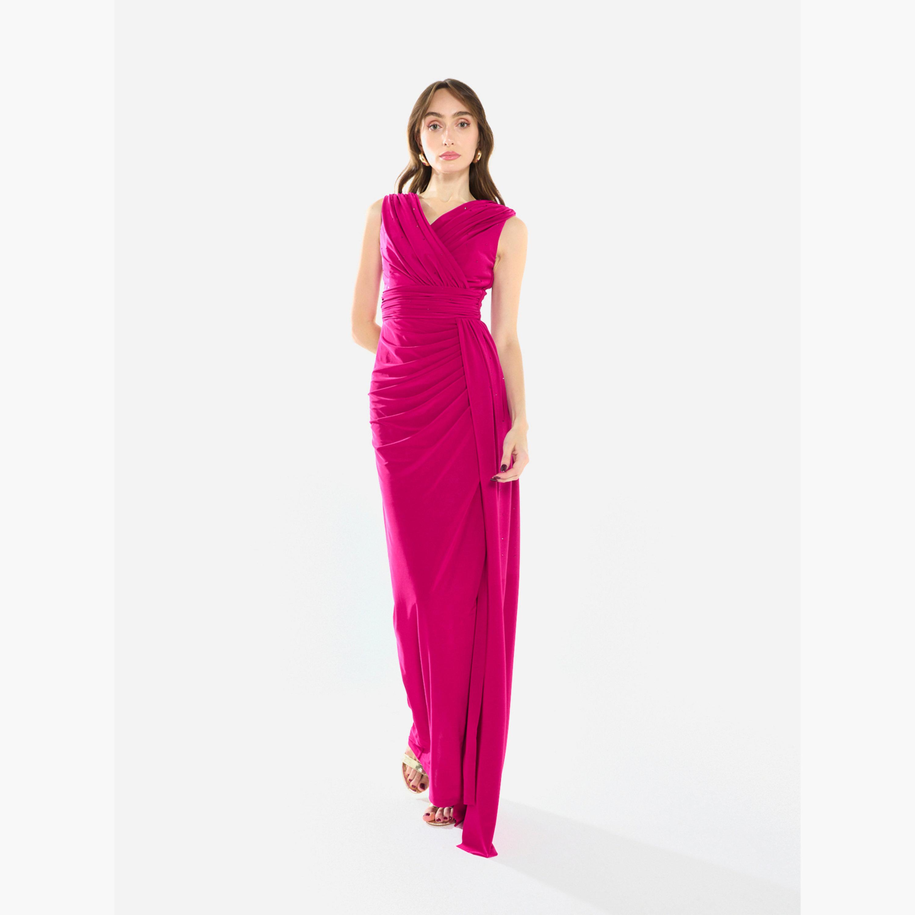 فستان سهرة طويل كريب بتصميم درابيه-women-clothing-dresses-image-1