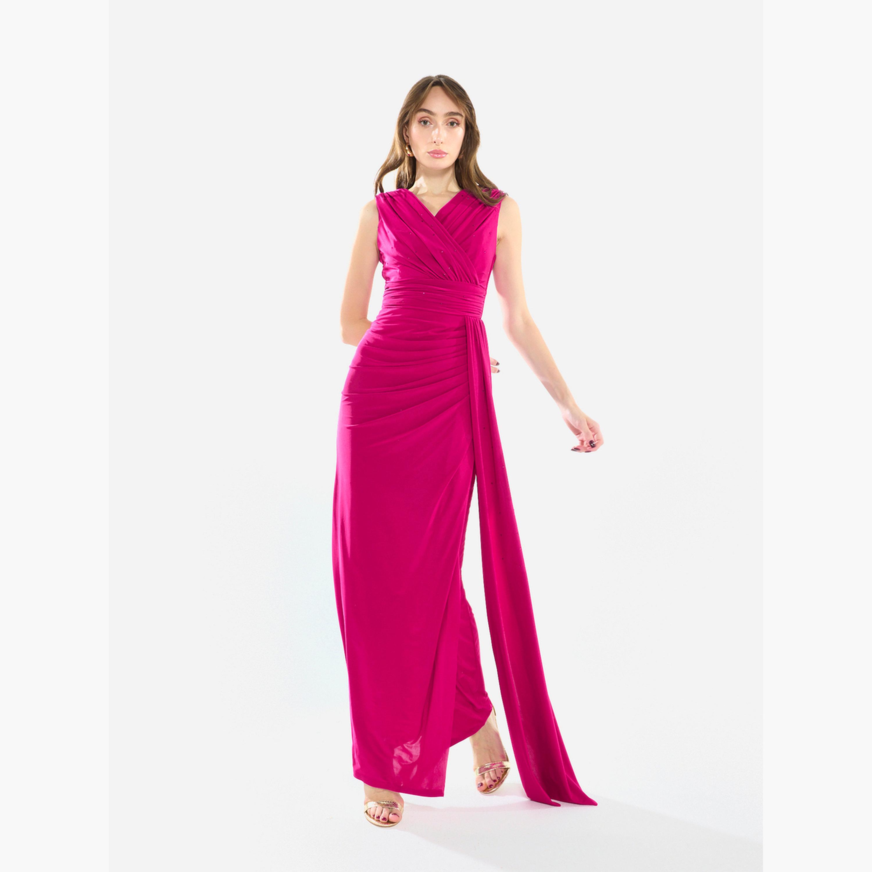 فستان سهرة طويل كريب بتصميم درابيه-women-clothing-dresses-image-2