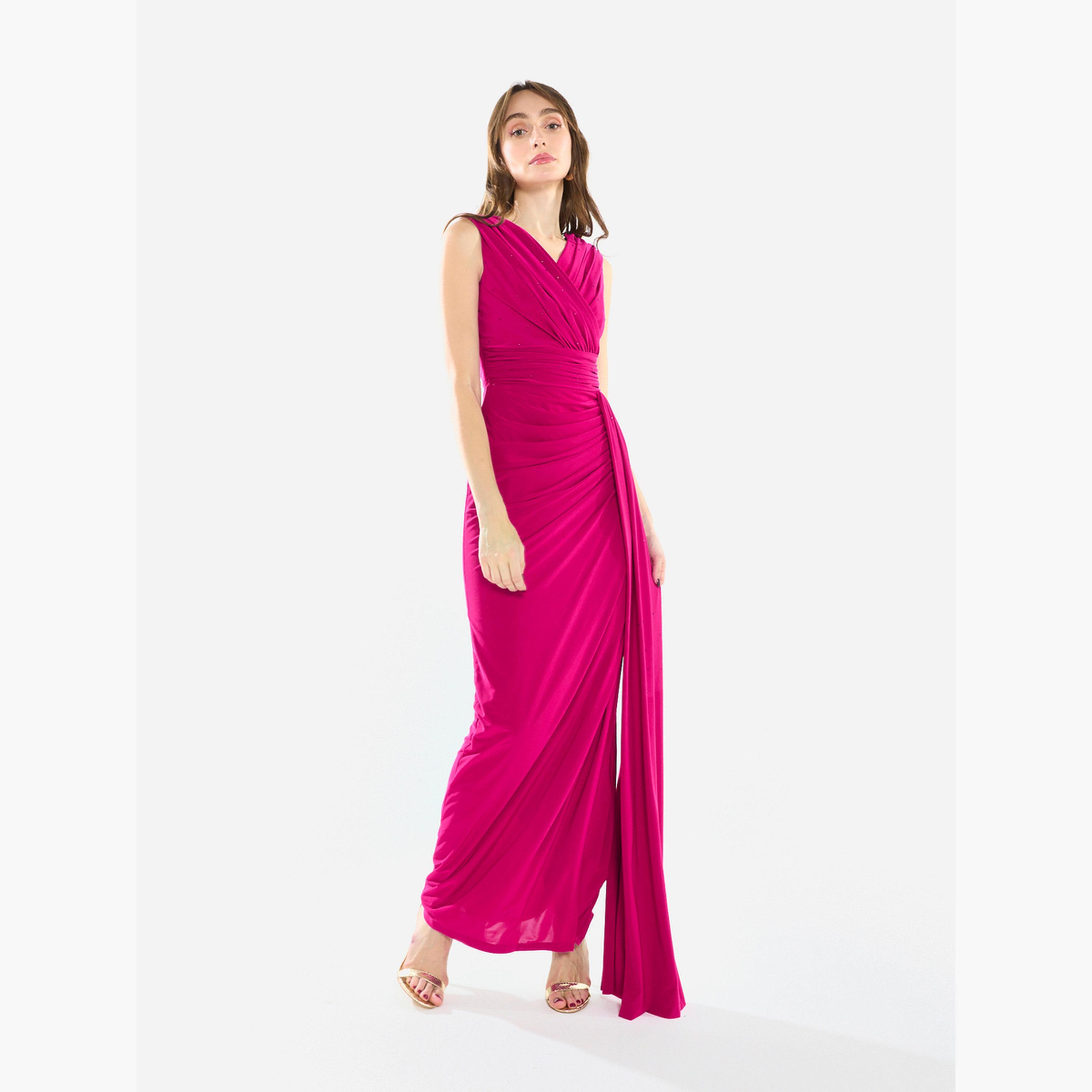 فستان سهرة طويل كريب بتصميم درابيه-women-clothing-dresses-image-4