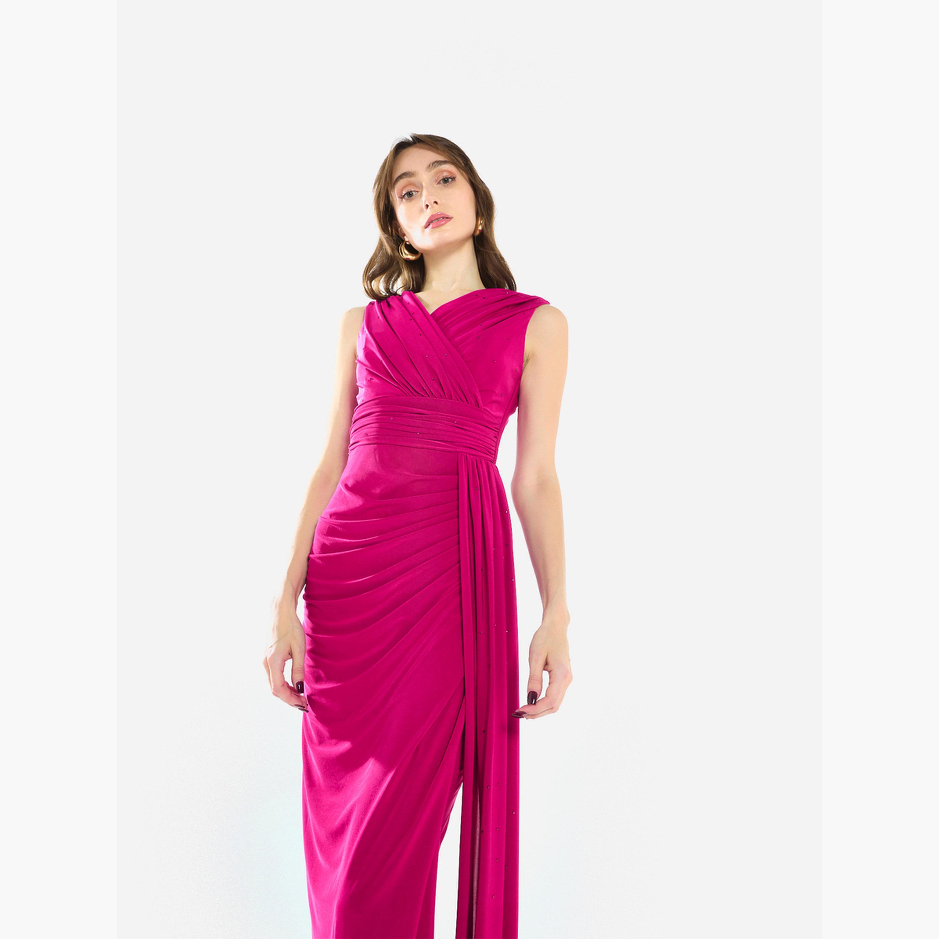 فستان سهرة طويل كريب بتصميم درابيه-women-clothing-dresses-image-5