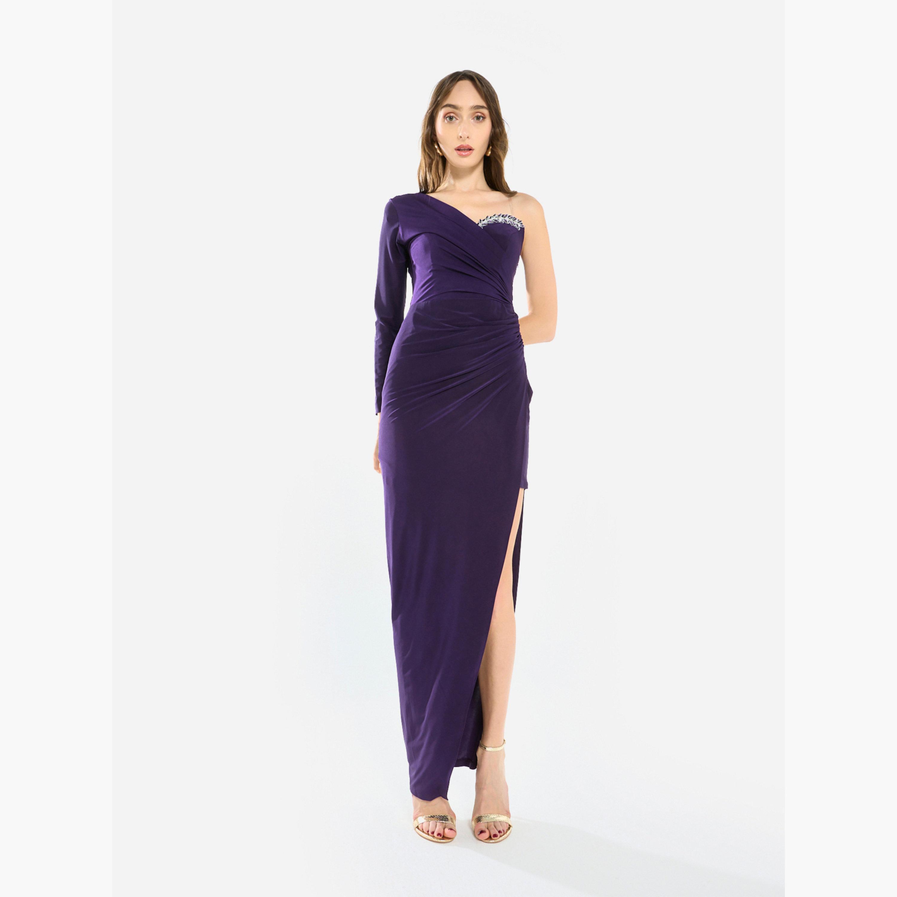 House of Moda Women Crystal Accent Ruched Gown Maxi Dress-women-clothing-dresses-image-1
