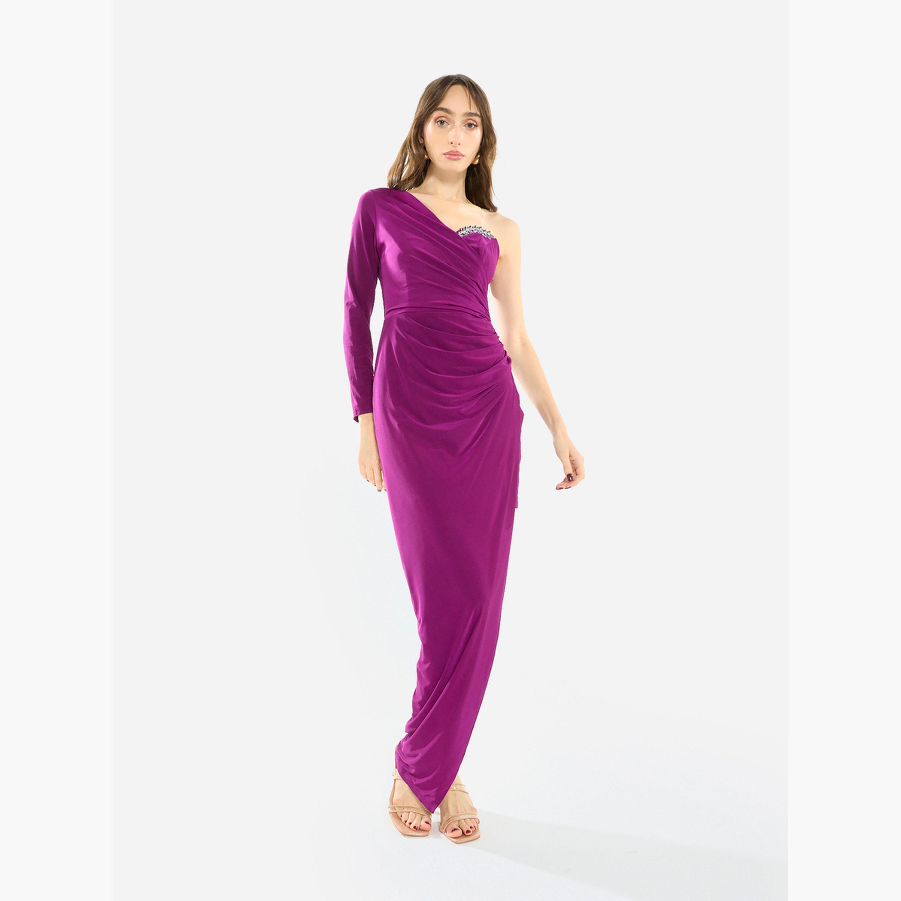 House of Moda Women Crystal Accent Ruched Gown Maxi Dress-women-clothing-dresses-image-1