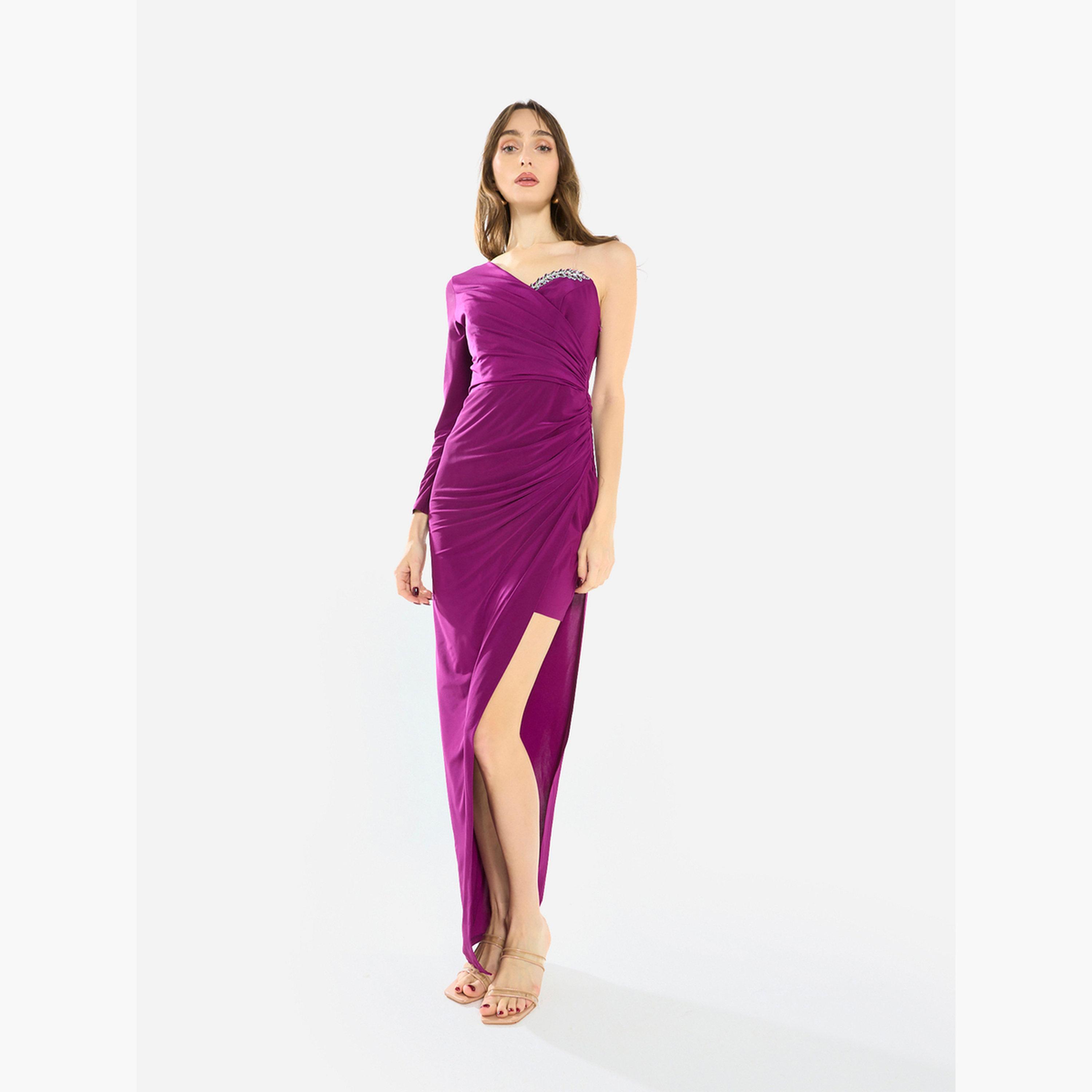 House of Moda Women Crystal Accent Ruched Gown Maxi Dress-women-clothing-dresses-image-3