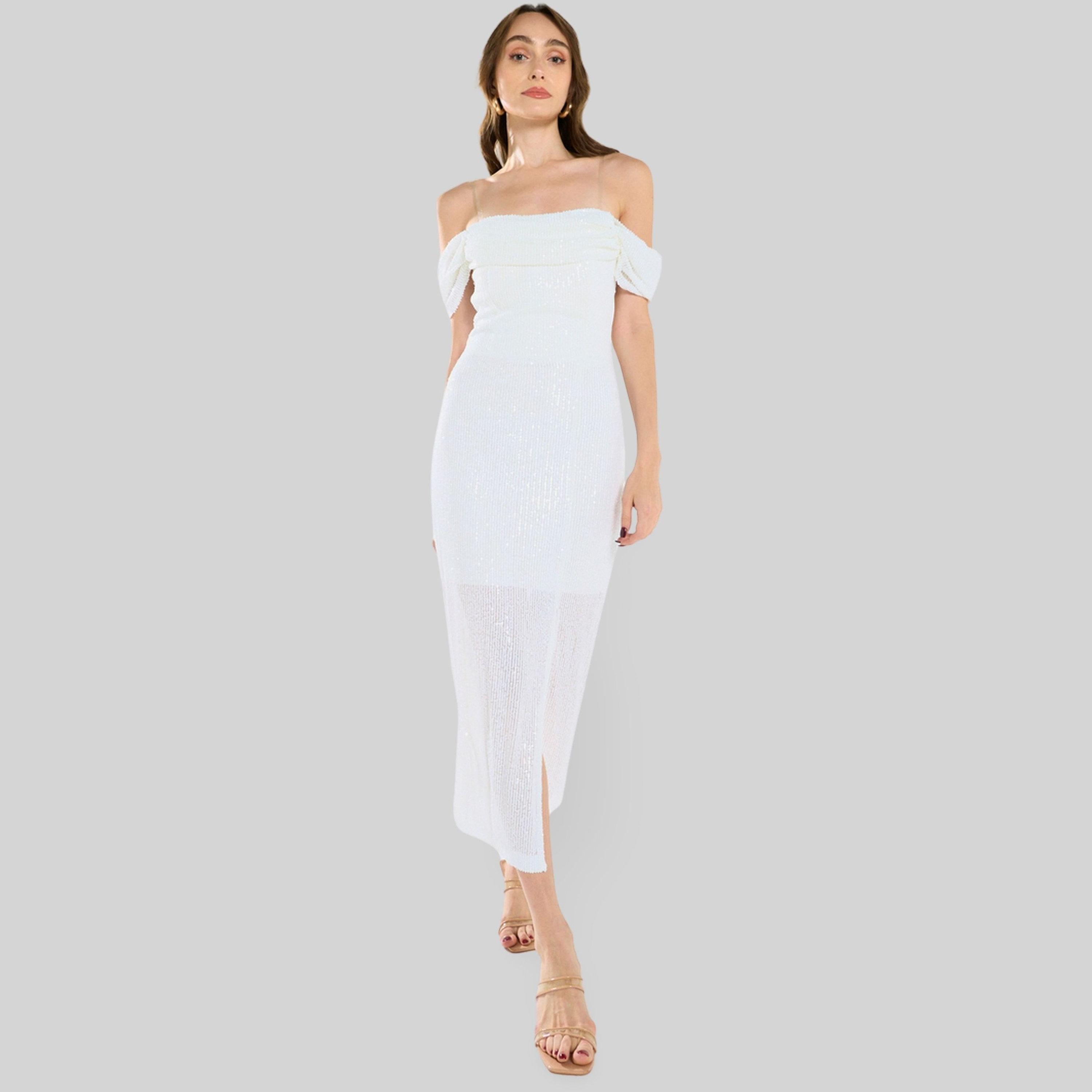فستان ميدي درابيه مزين بالترتر-women-clothing-dresses-image-1