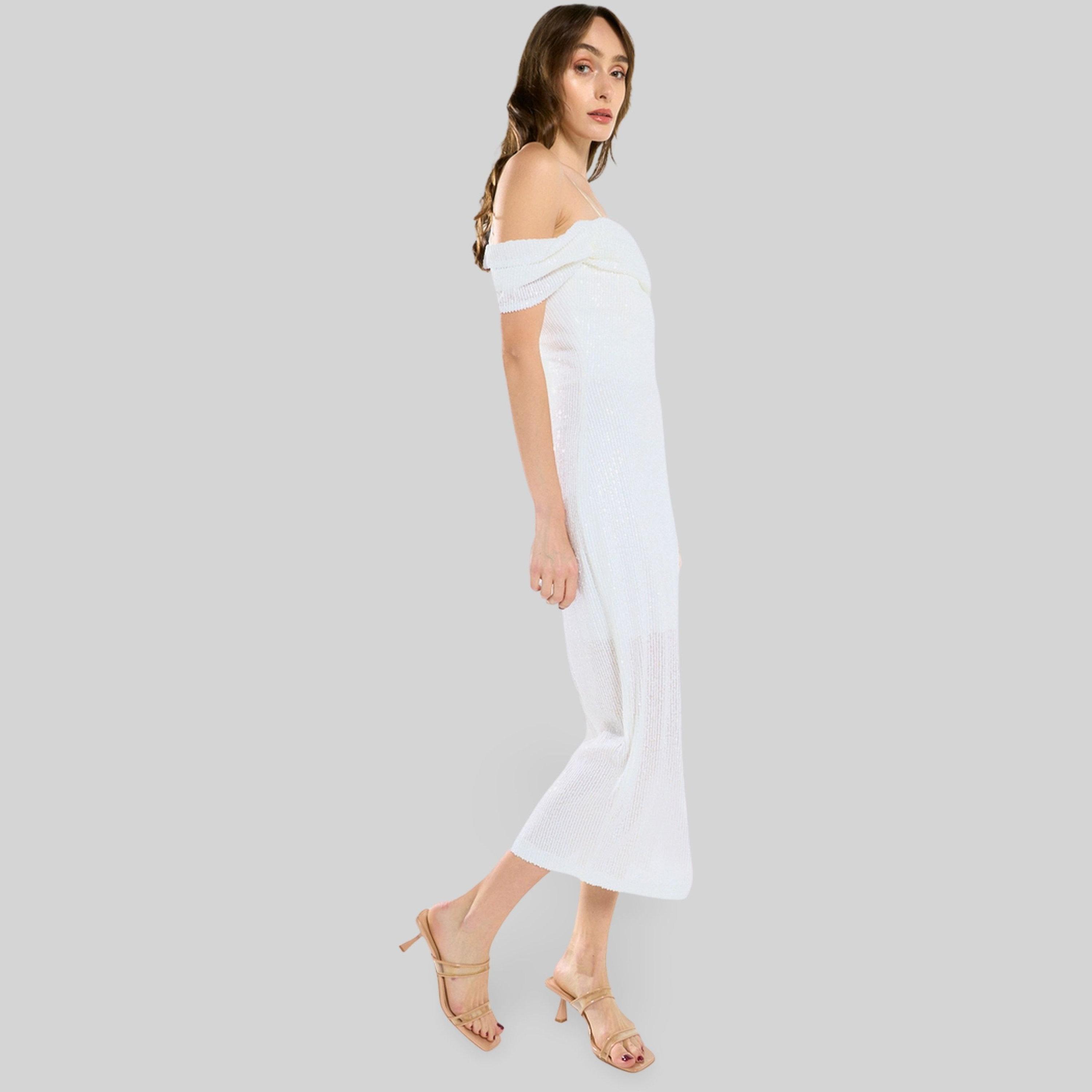 فستان ميدي درابيه مزين بالترتر-women-clothing-dresses-image-3