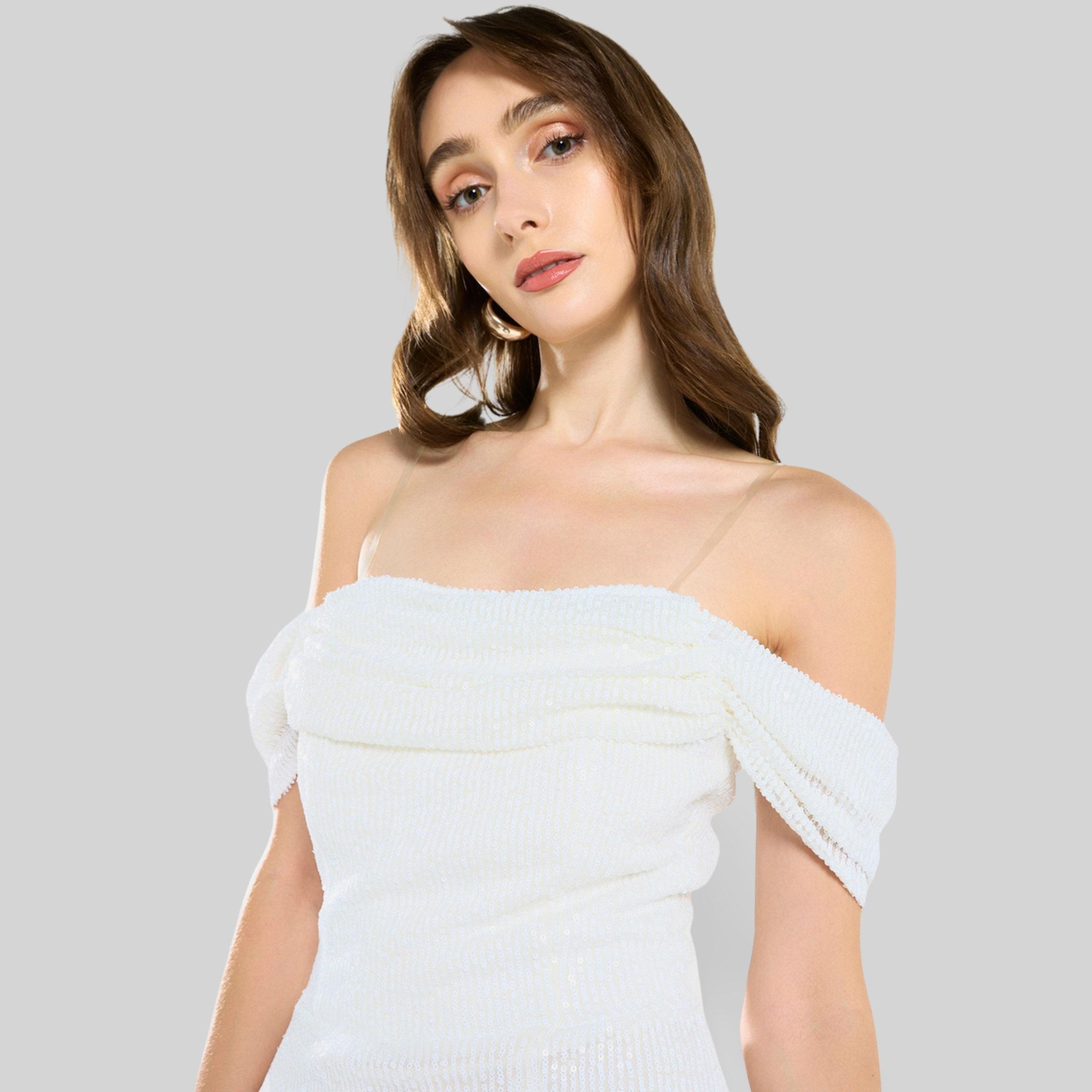 فستان ميدي درابيه مزين بالترتر-women-clothing-dresses-image-4