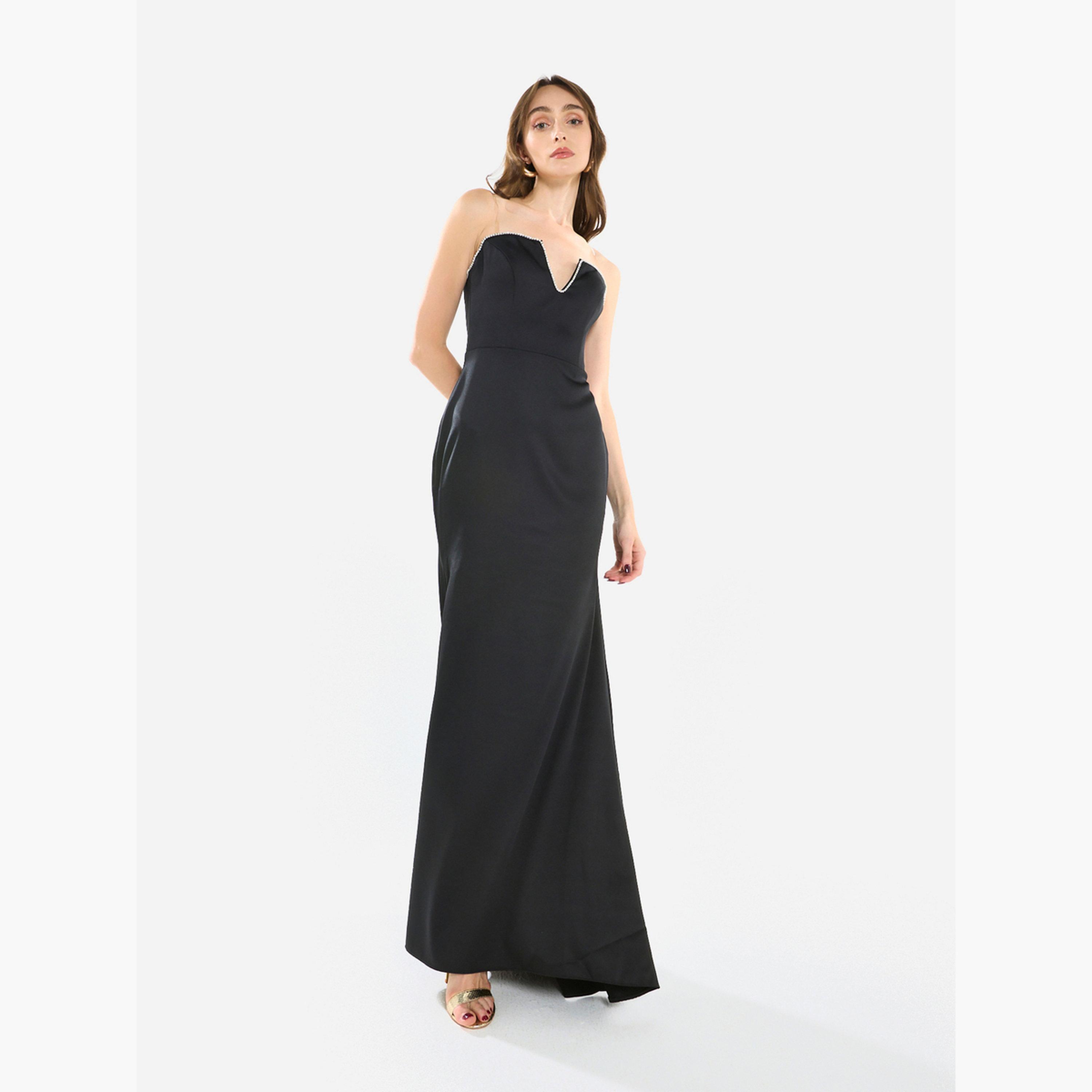 فستان سهرة كريب بتصميم محدد وبدون حمالات-women-clothing-dresses-image-1