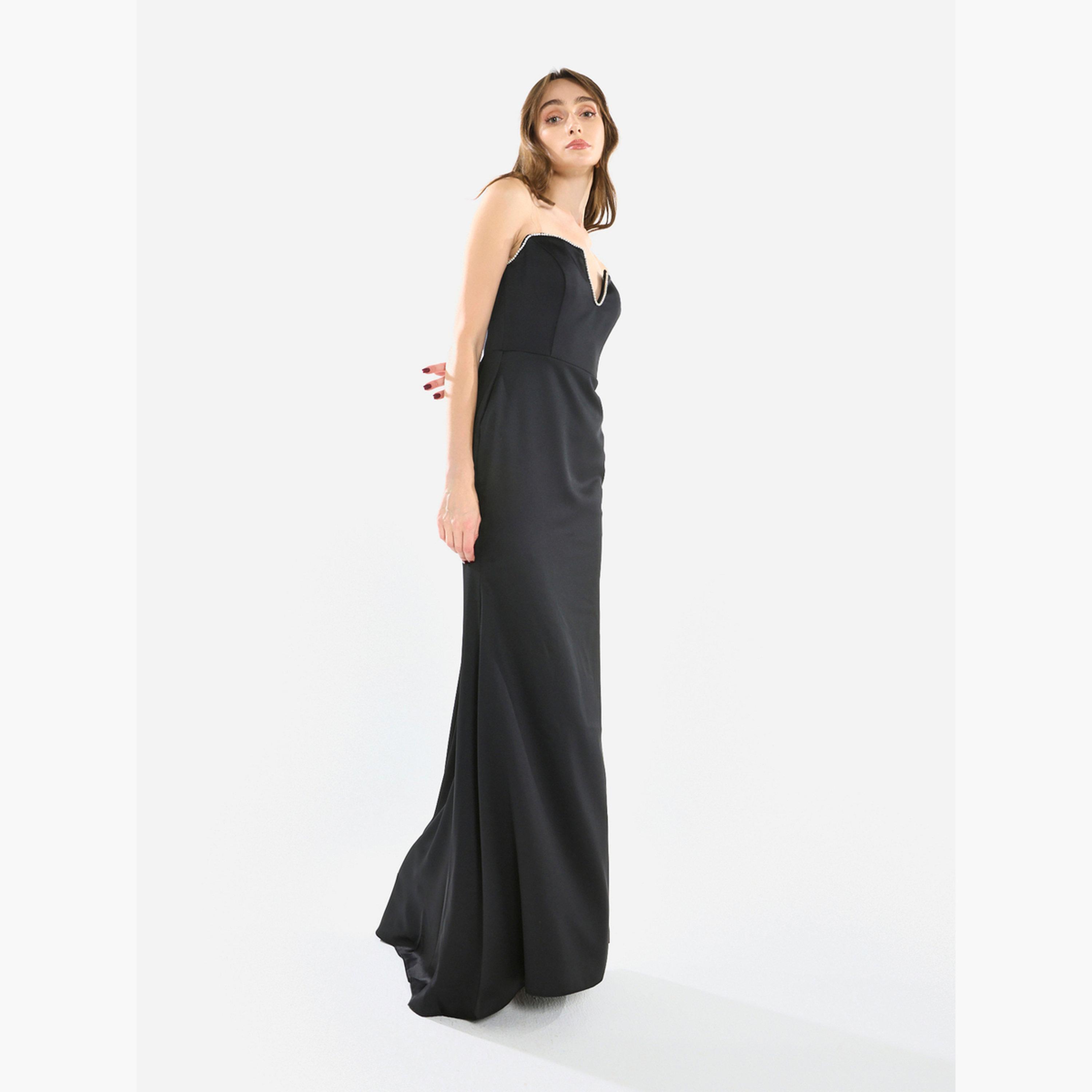 فستان سهرة كريب بتصميم محدد وبدون حمالات-women-clothing-dresses-image-2