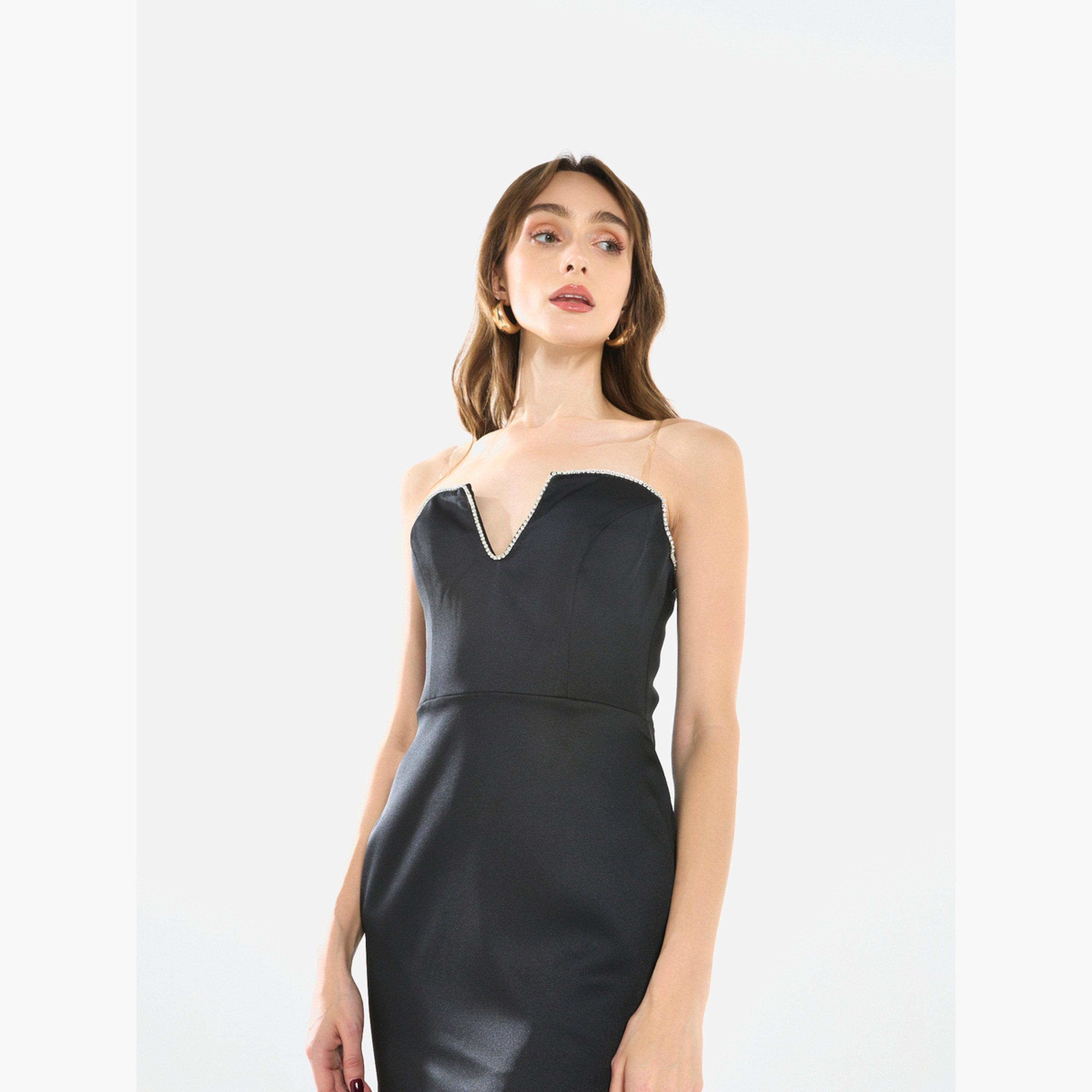 فستان سهرة كريب بتصميم محدد وبدون حمالات-women-clothing-dresses-image-3