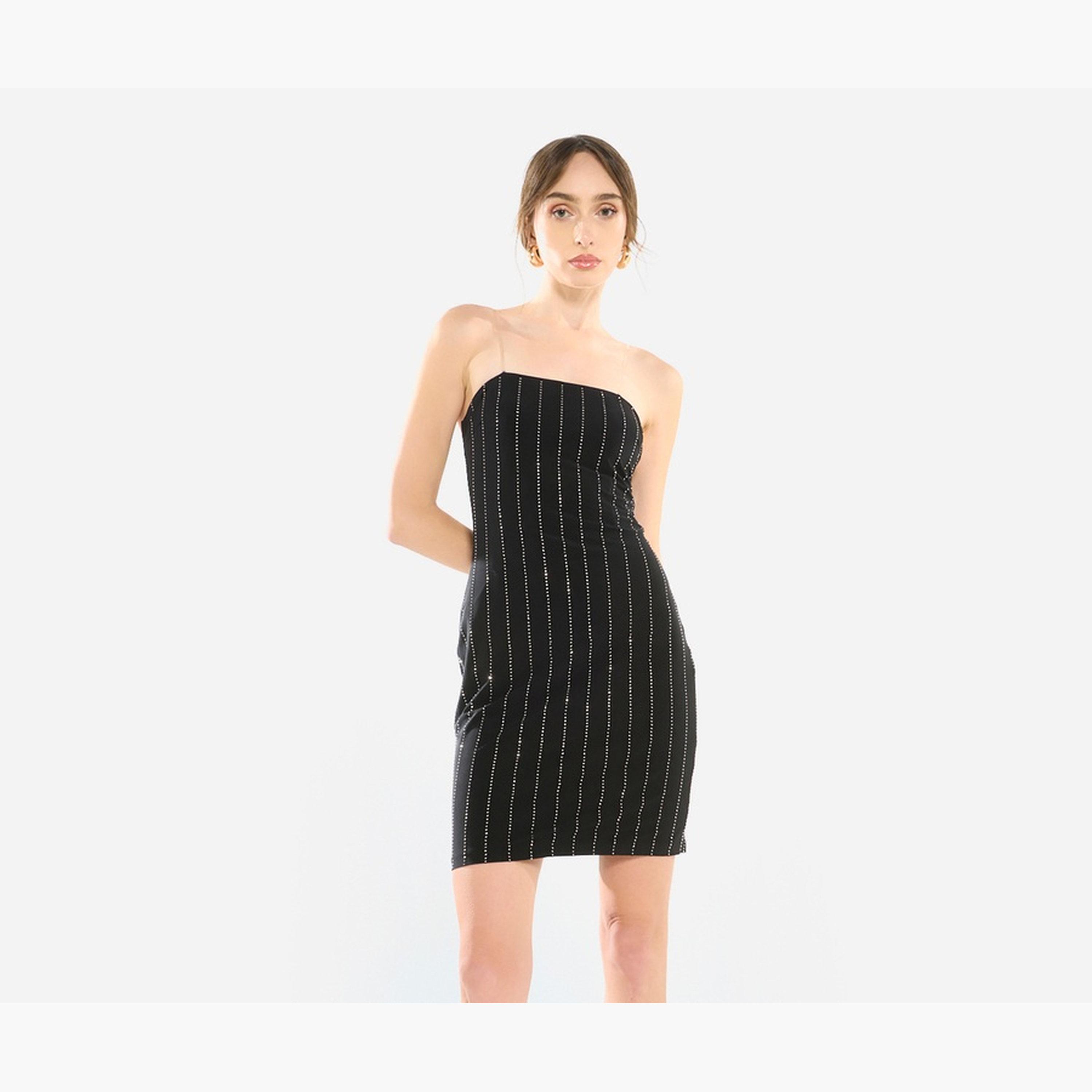 فستان قصير مزين بياقة مكشوفة الأكتاف-women-clothing-dresses-image-1
