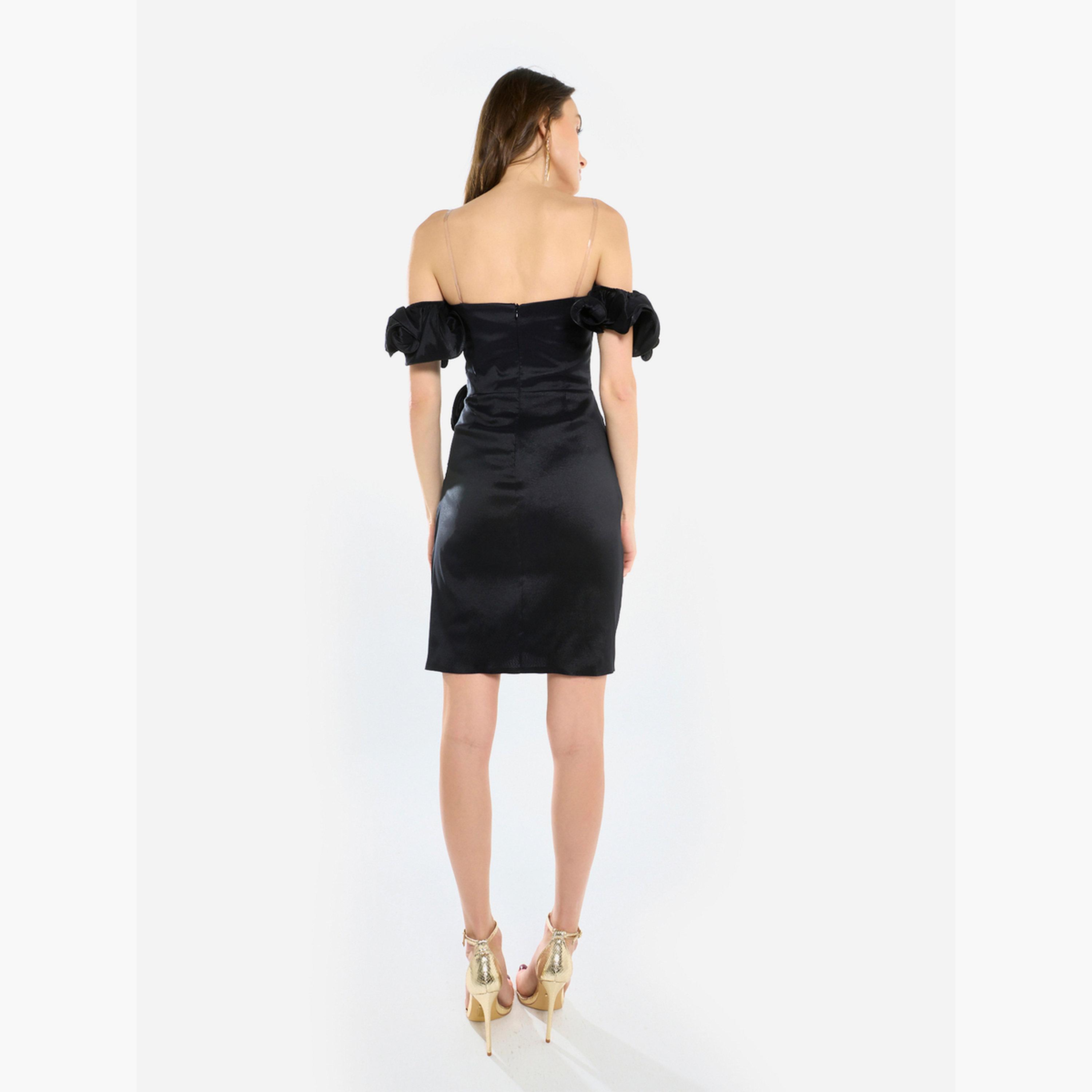 House of Moda Women Rosette Detail Satin Mini Dress-women-clothing-dresses-image-4