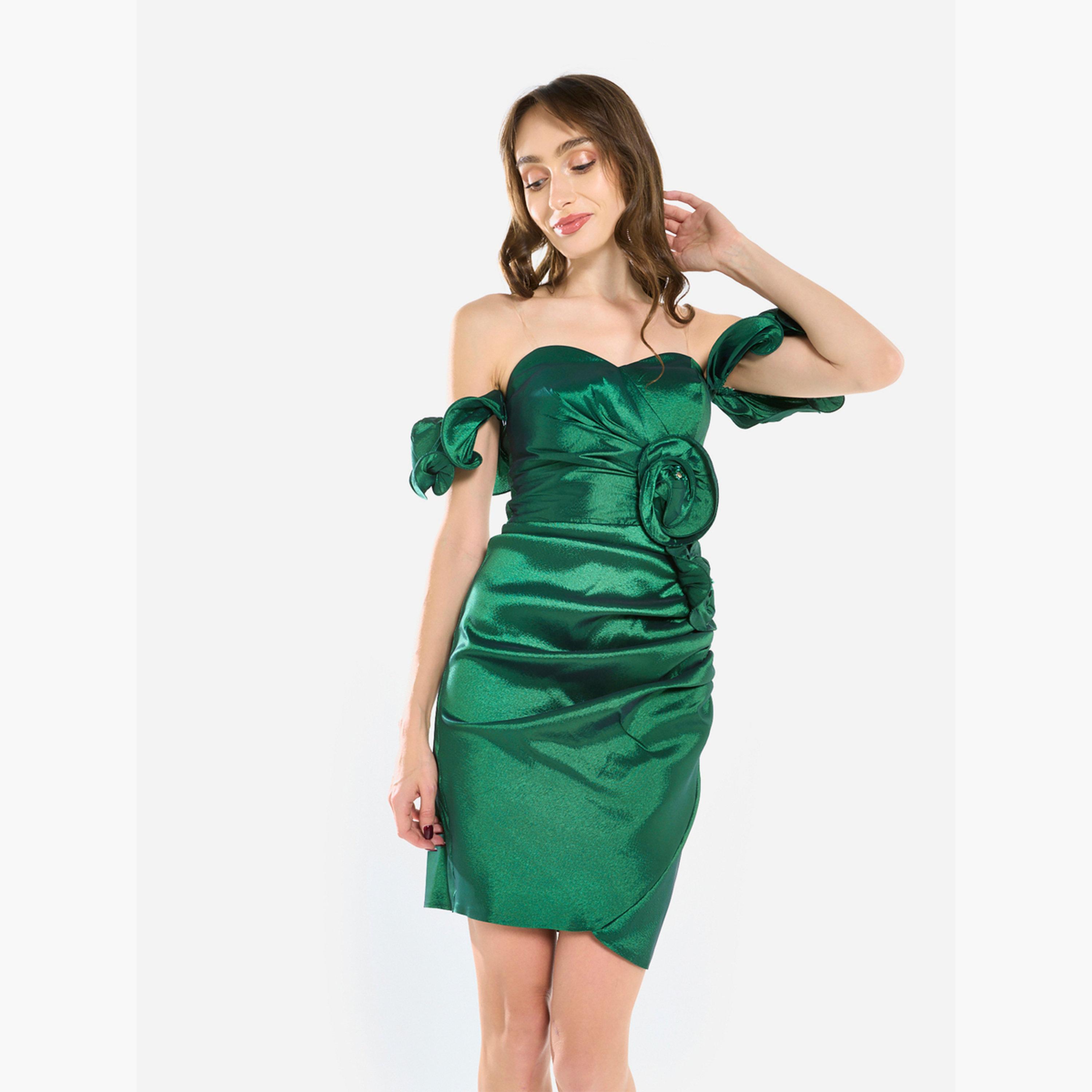 House of Moda Women Rosette Detail Satin Mini Dress-women-clothing-dresses-image-1