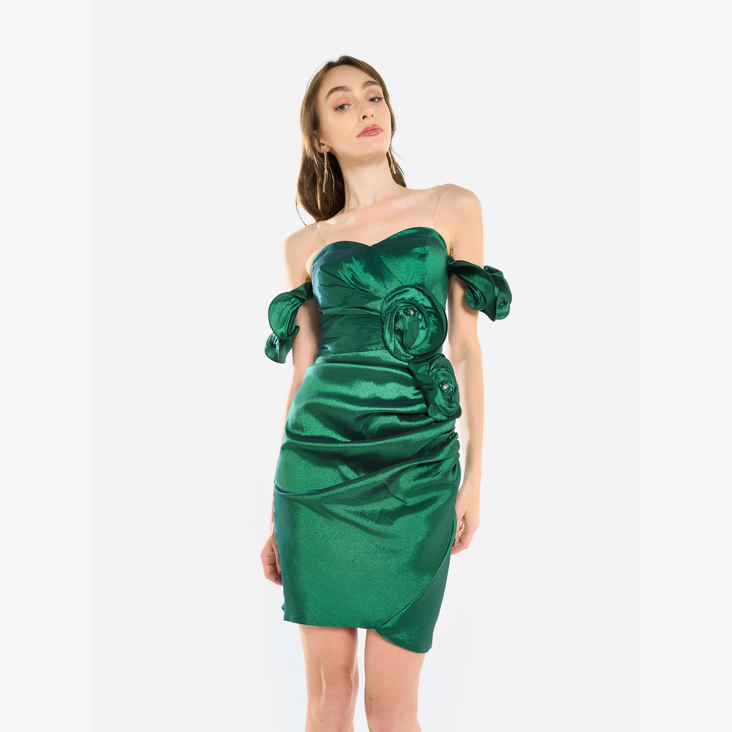 House of Moda Women Rosette Detail Satin Mini Dress-women-clothing-dresses-image-4