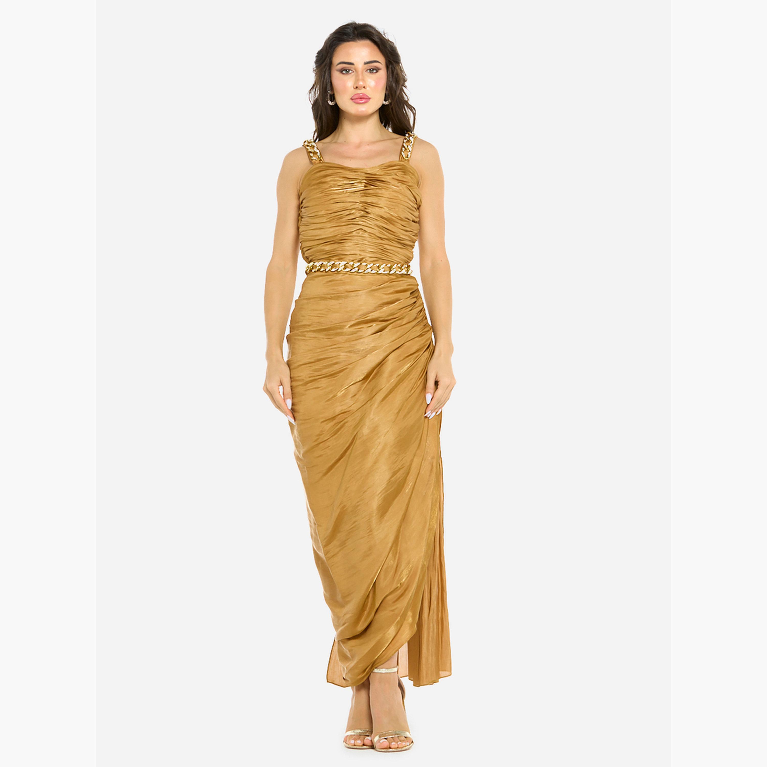 House of Moda Women Ruched Chain Strap Gown Maxi Dress-women-clothing-dresses-image-1