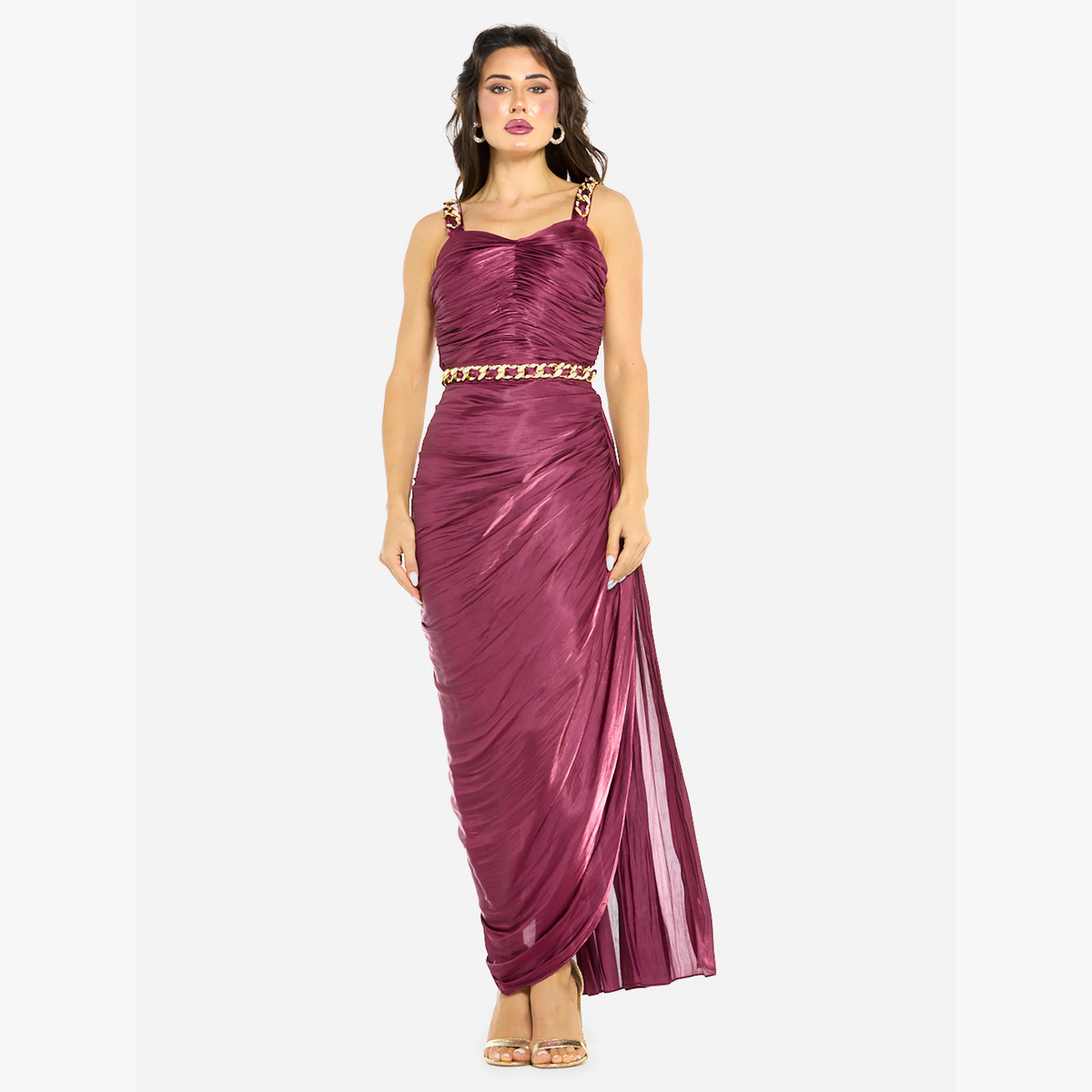 House of Moda Women Ruched Chain Strap Gown Maxi Dress-women-clothing-dresses-image-1