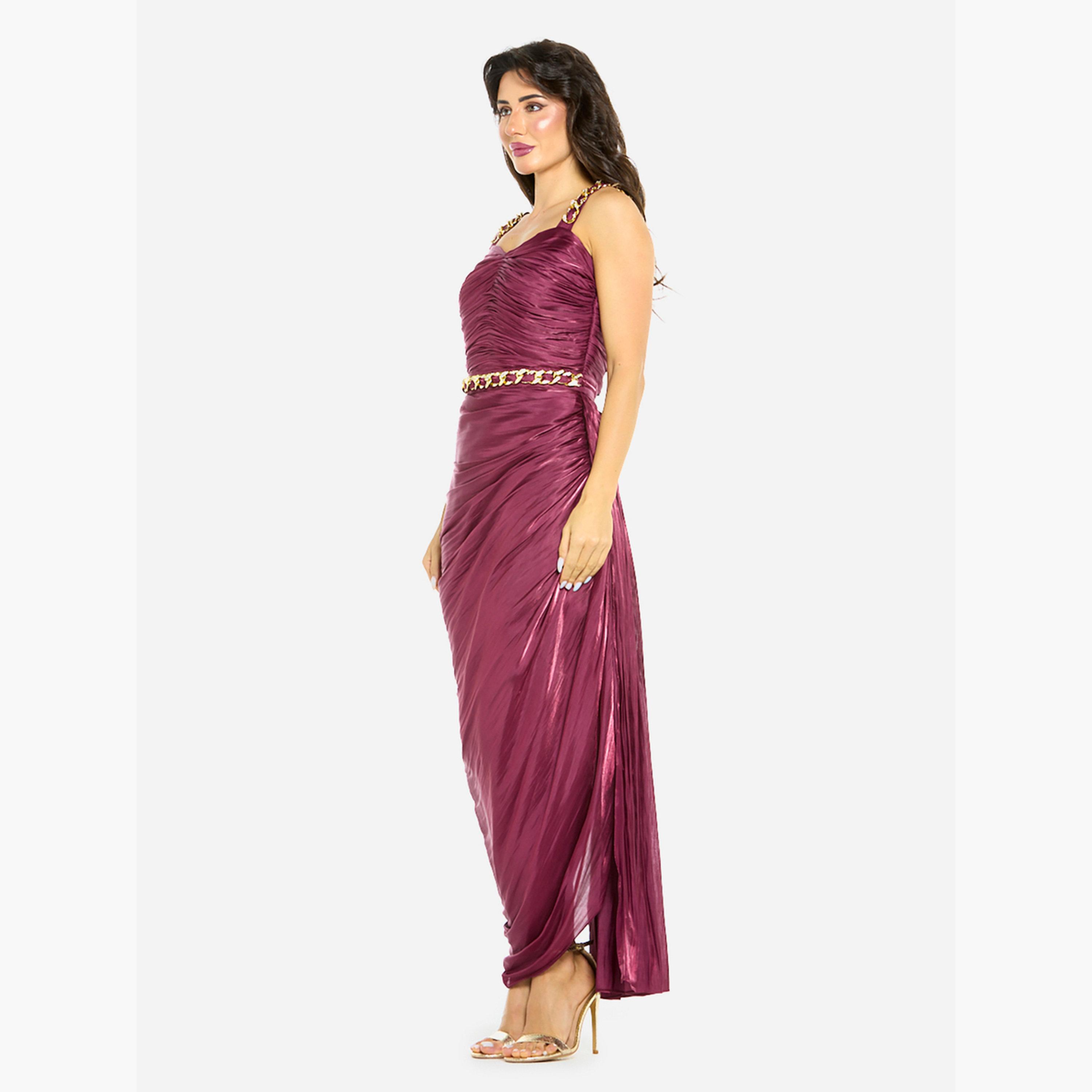 House of Moda Women Ruched Chain Strap Gown Maxi Dress-women-clothing-dresses-image-2