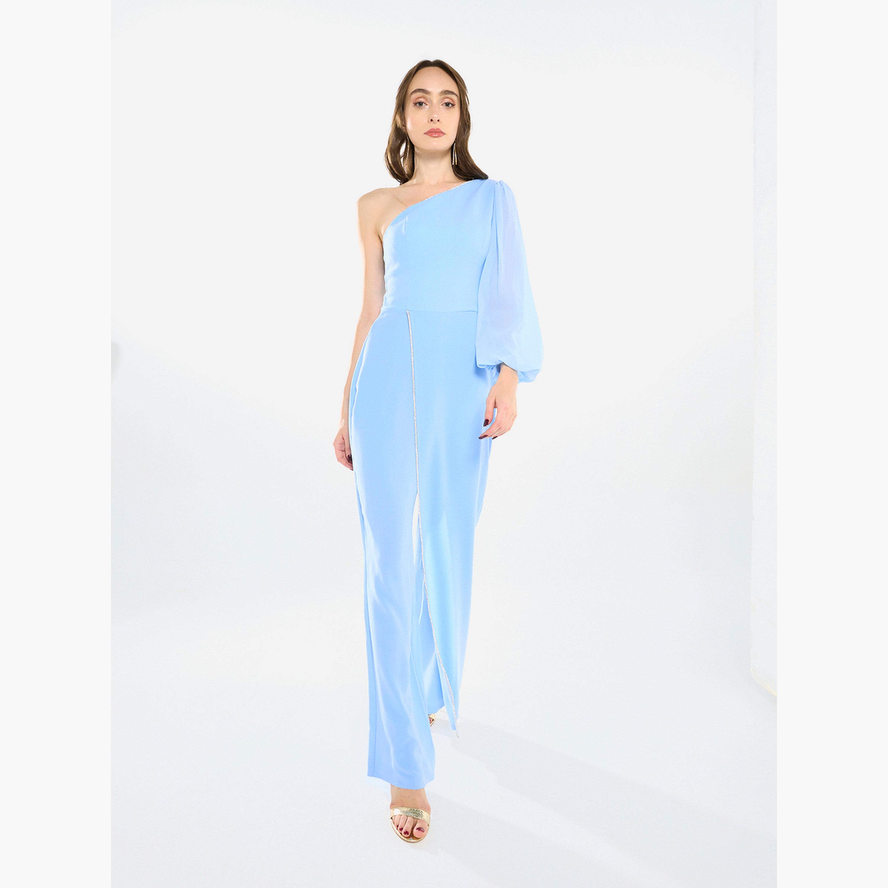 House of Moda Women Crystal Trim One-Shoulder Jumpsuit-women-clothing-jumpsuits-image-1