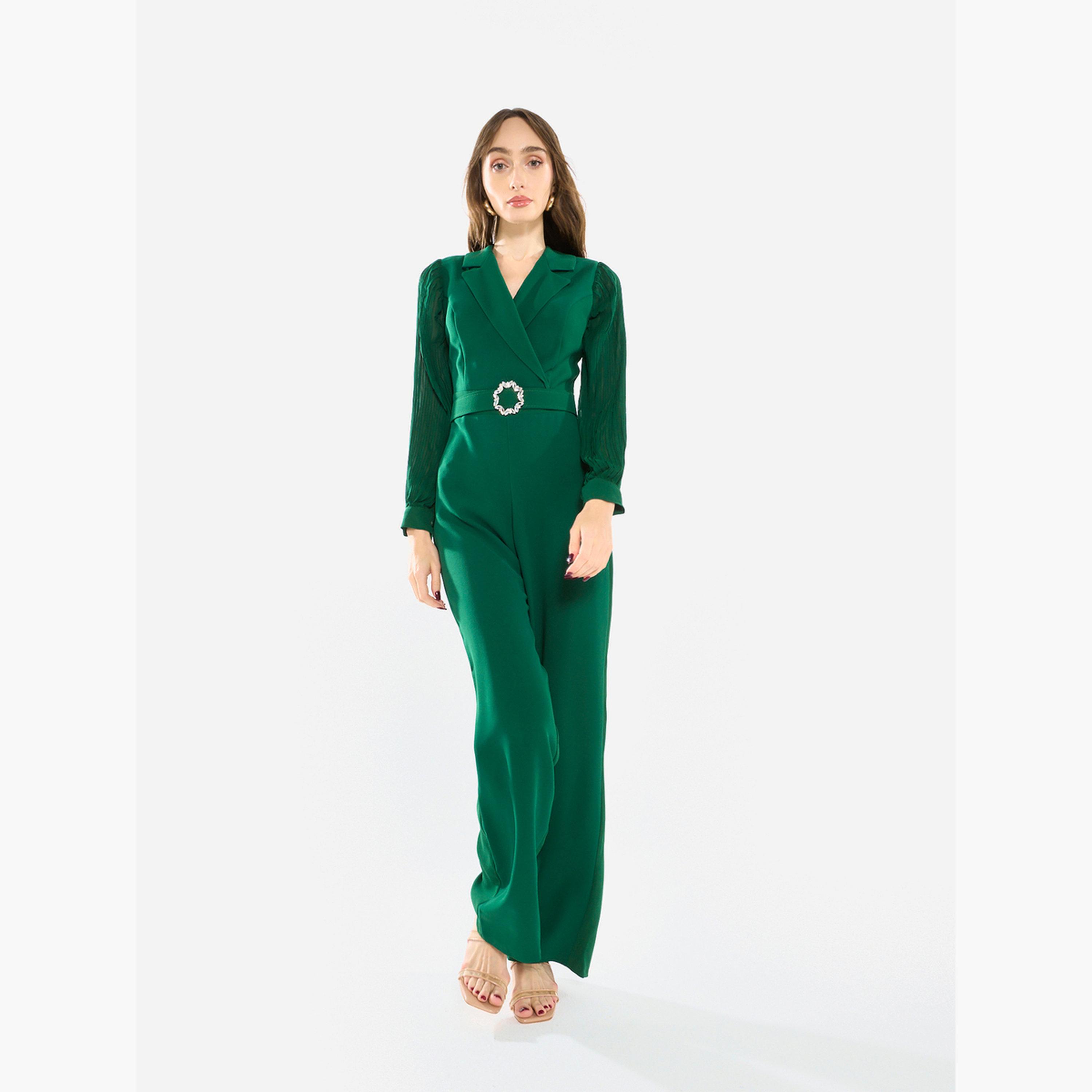 جمبسوت بياقة مطوية وأرجل مستقيمة-women-clothing-jumpsuits-image-1