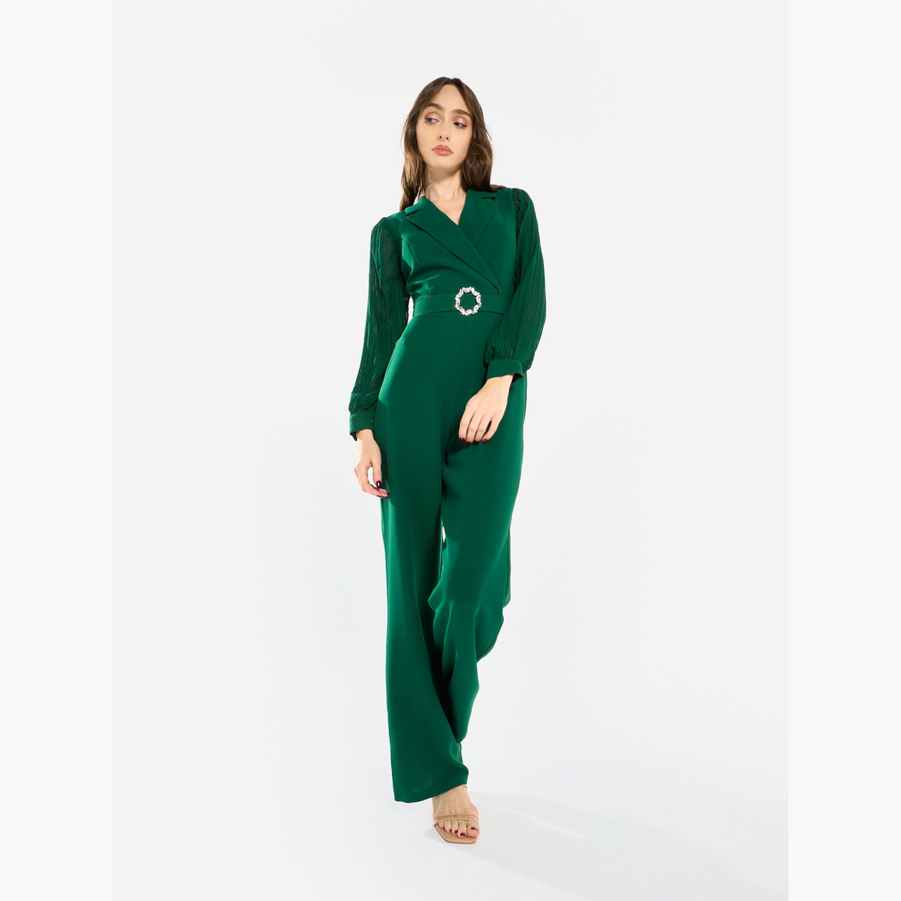 جمبسوت بياقة مطوية وأرجل مستقيمة-women-clothing-jumpsuits-image-2