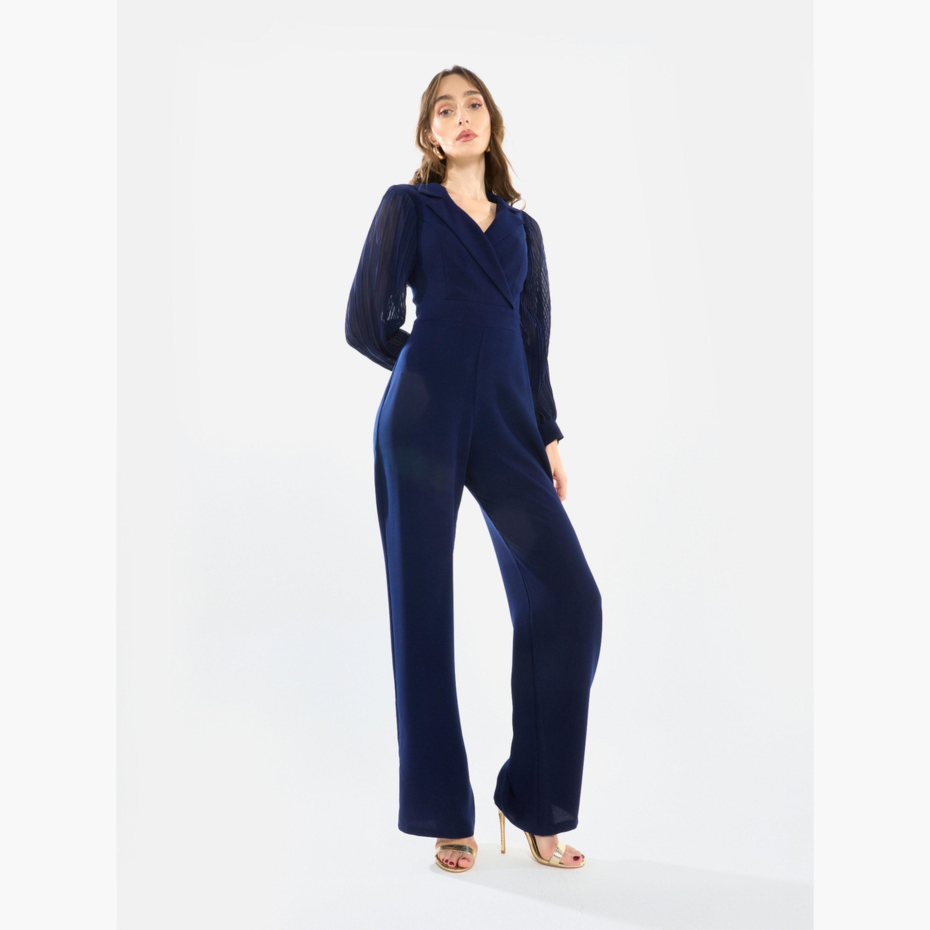 جمبسوت بياقة مطوية وأرجل مستقيمة-women-clothing-jumpsuits-image-2