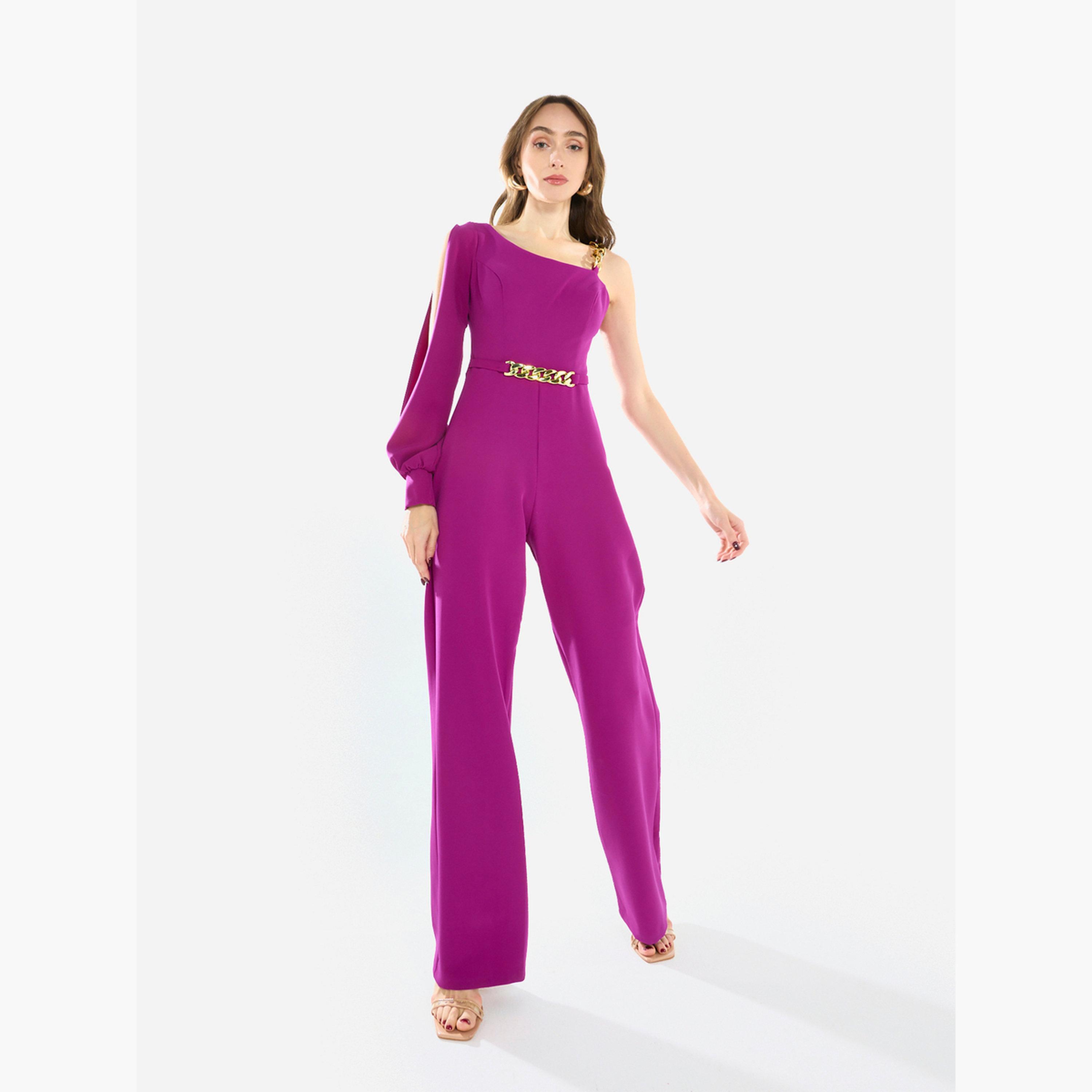 House of Moda Women One Shoulder Chain Accent Jumpsuit-women-clothing-jumpsuits-image-2
