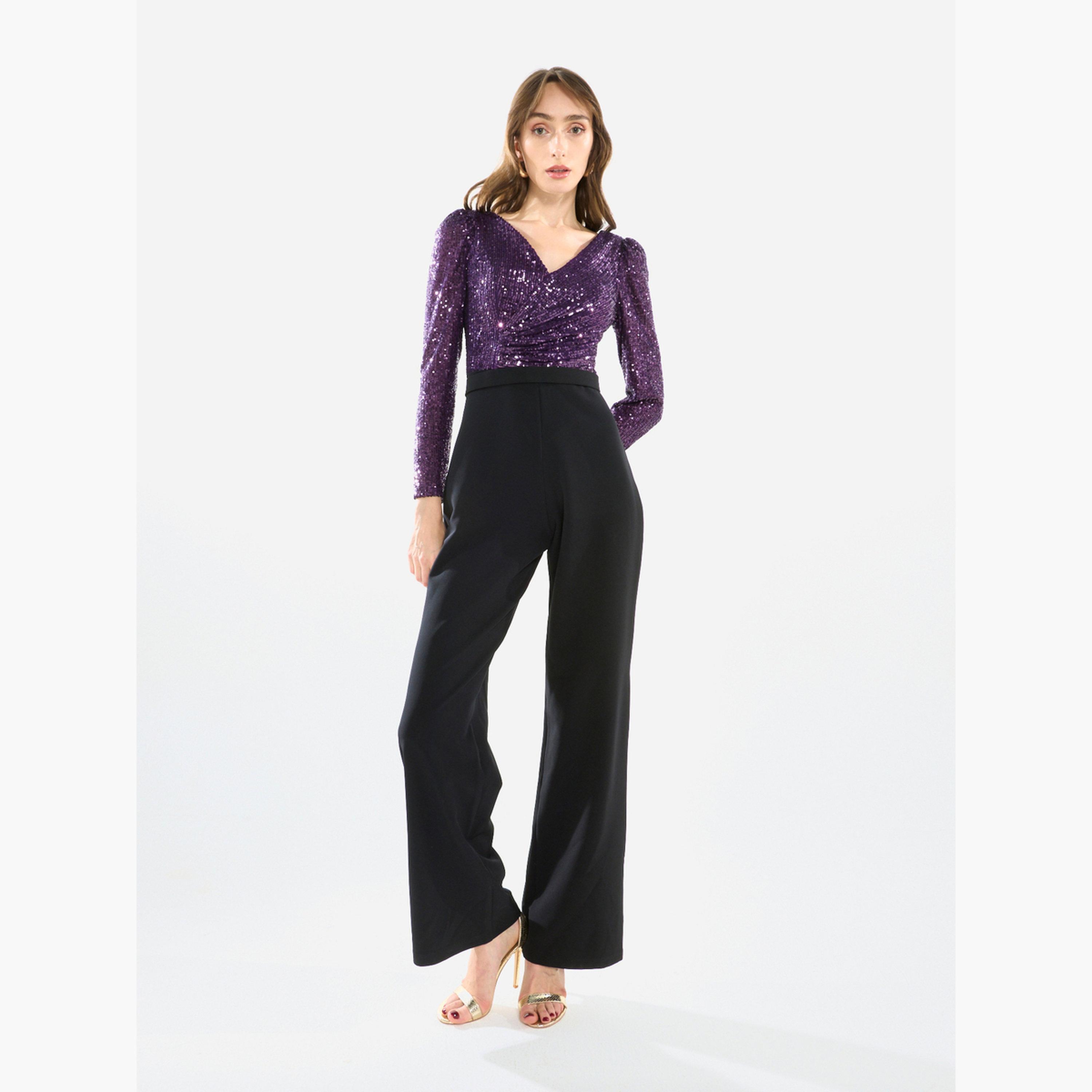 House of Moda Women V Neck Sequin Wrap Bodice Jumpsuit-women-clothing-jumpsuits-image-2