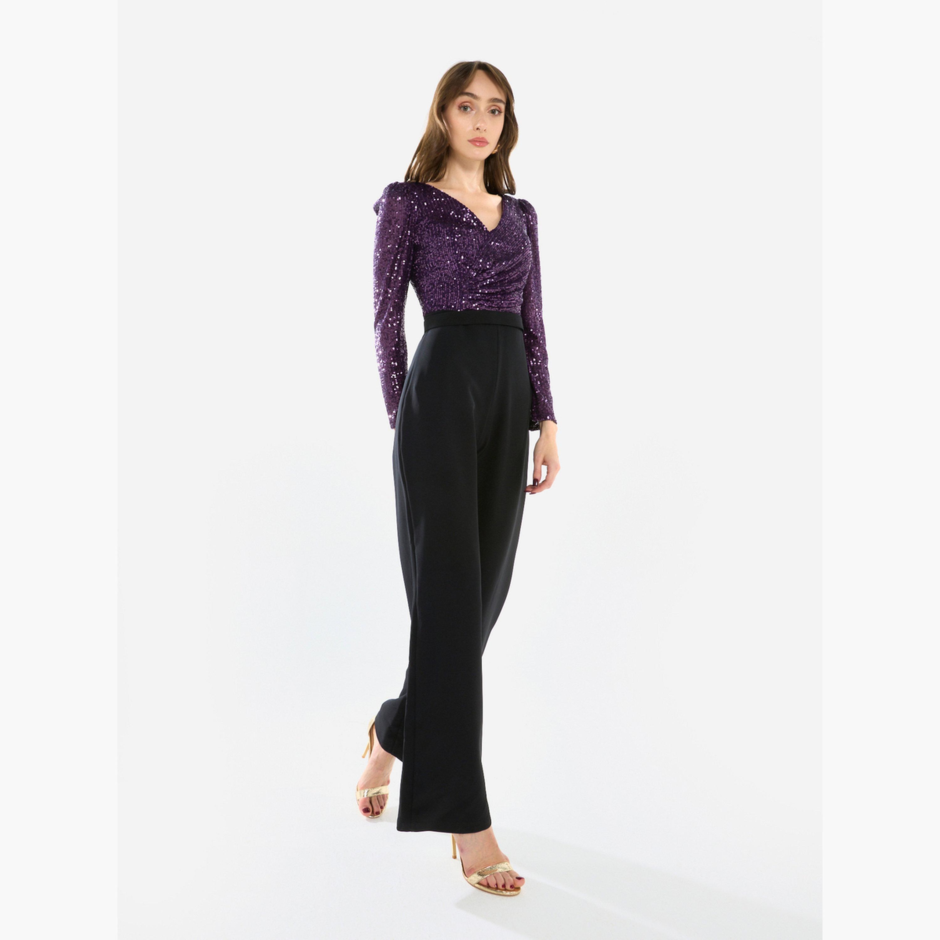 House of Moda Women V Neck Sequin Wrap Bodice Jumpsuit-women-clothing-jumpsuits-image-3