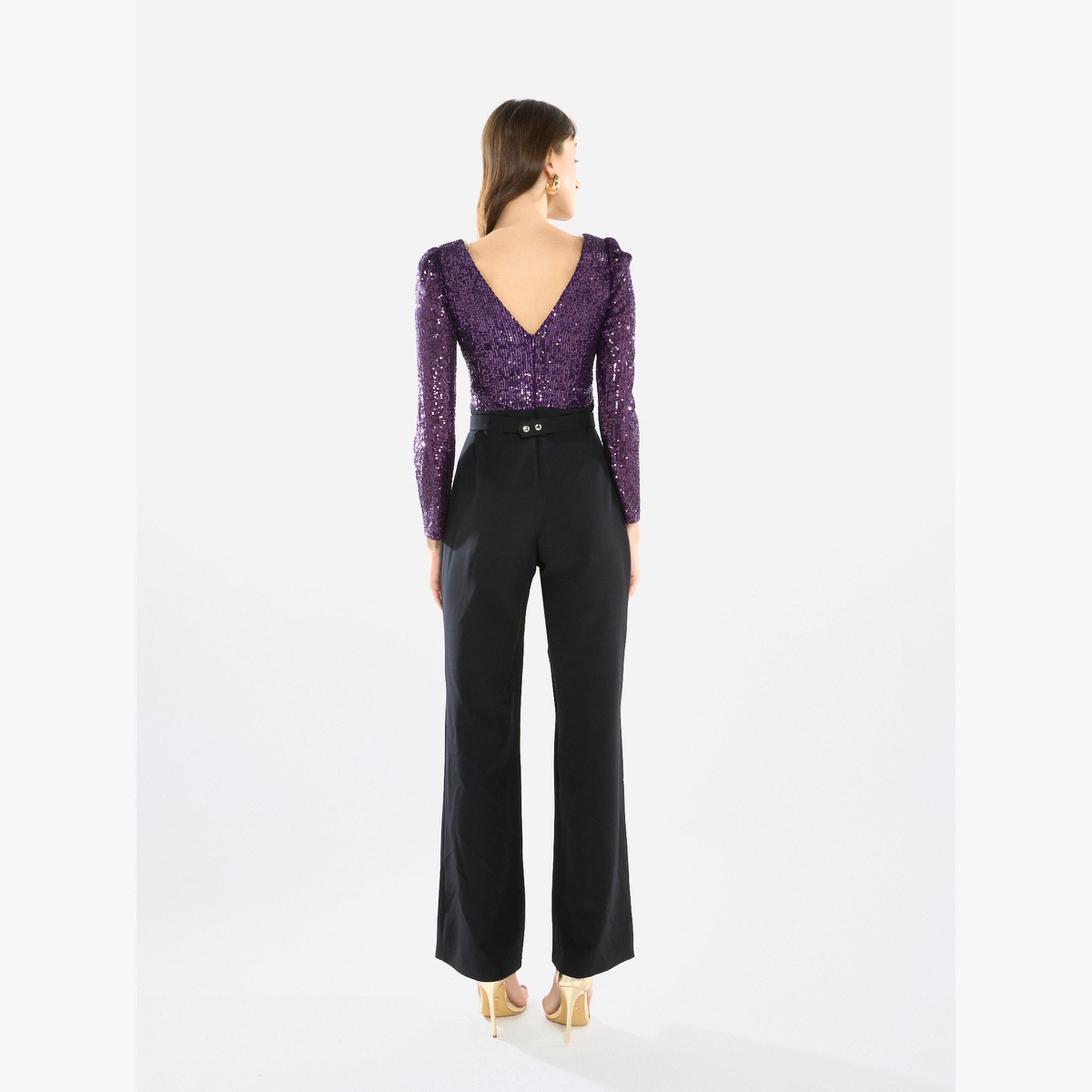 House of Moda Women V Neck Sequin Wrap Bodice Jumpsuit-women-clothing-jumpsuits-image-5