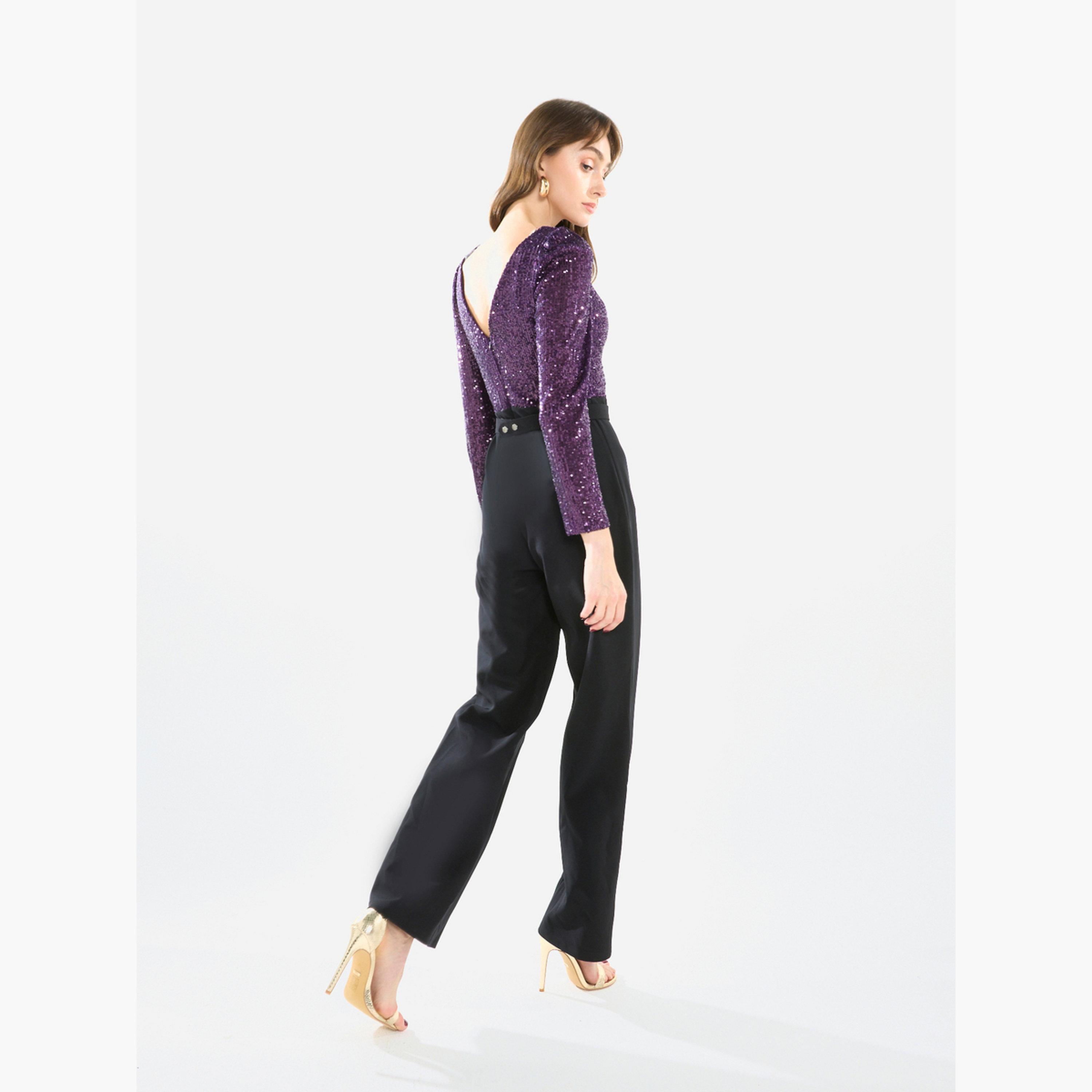 House of Moda Women V Neck Sequin Wrap Bodice Jumpsuit-women-clothing-jumpsuits-image-6